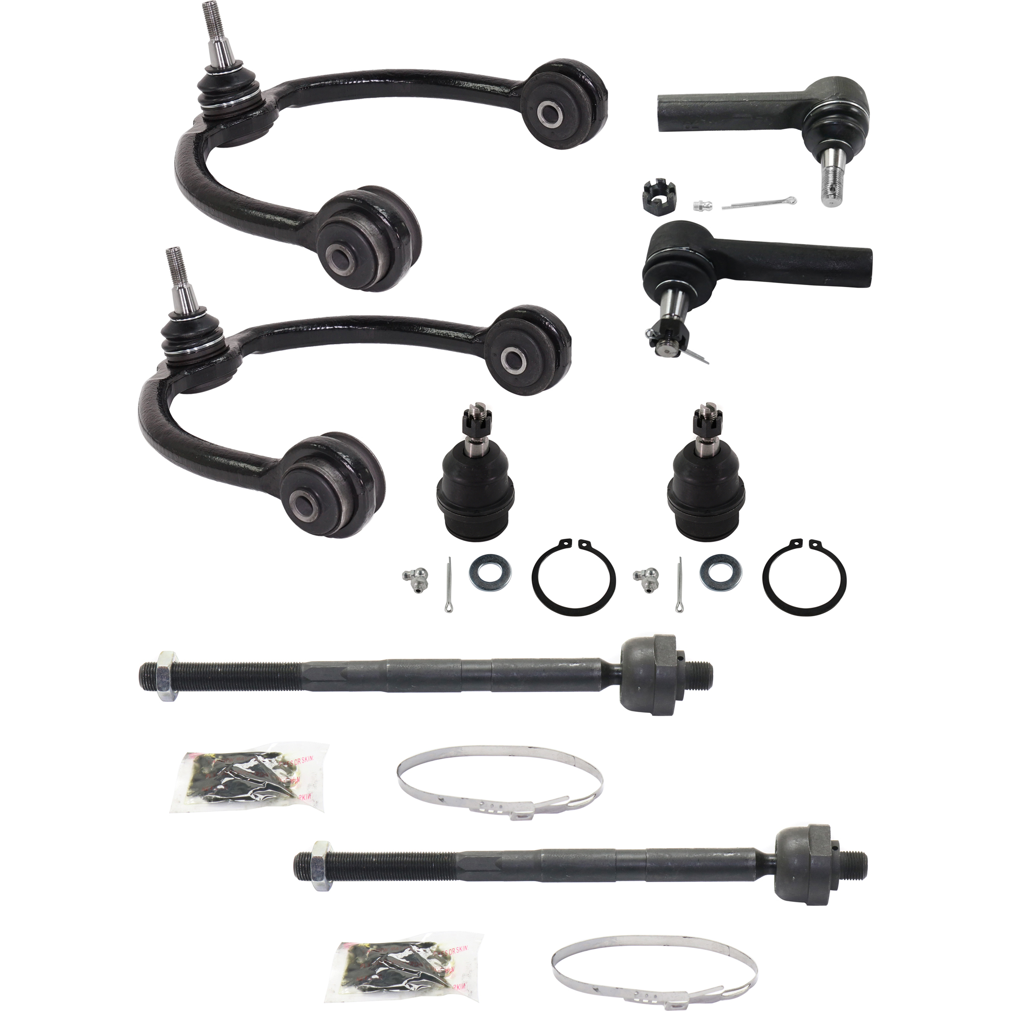 AM GRAND CHEROKEE 05-10 COMMANDER 06-10 FRONT CONTROL ARM KIT RH AND LH Upper 8 pc kit with Ball Joints and Tie Rod Ends SKU KIT 022421-03-67 OEM 2601627-5051390-10480629-45D24
