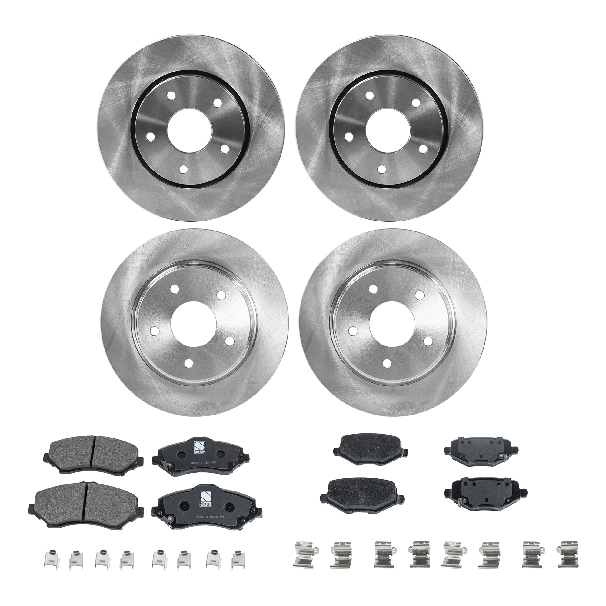 AM GRAND CARAVAN TOWN COUNTRY 12-16 FRONT AND REAR BRAKE DISC AND PAD KIT 4 Wheel Set SKU KIT 022421-03-87 OEM 4721677AA 4721996AA 7B0615601A