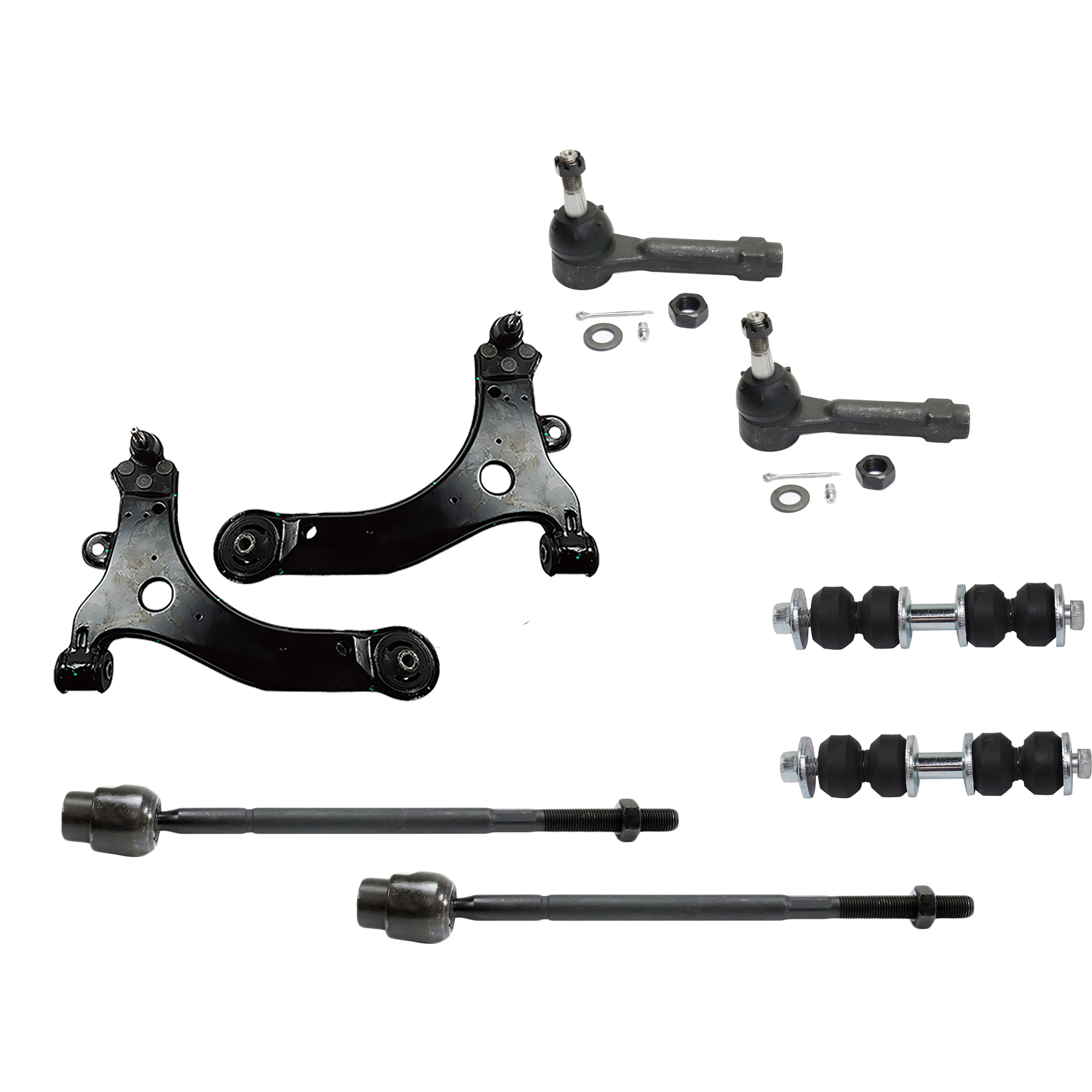AM GRAND PRIX 97-03 IMPALA LIMITED 14-16 FRONT CONTROL ARM KIT RH AND LH Lower 8 pc kit with Sway Bar Links and Tie Rod Ends SKU KIT 022421-03-97 OEM 10344930-10420754-10344931-104