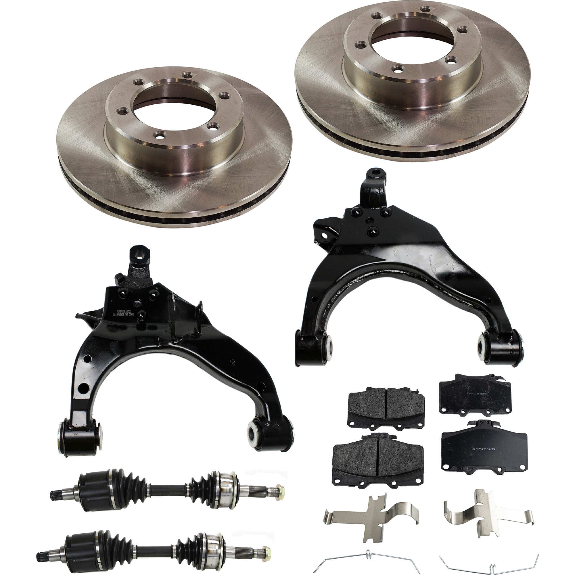 AM 4RUNNER 96-96 FRONT CV AXLE ASSEMBLY RH AND LH 8 pc kit with Control Arms Brake Pad Set and Brake Disc SKU KIT 022422-0006 OEM 4351235200-0446535061-04465351