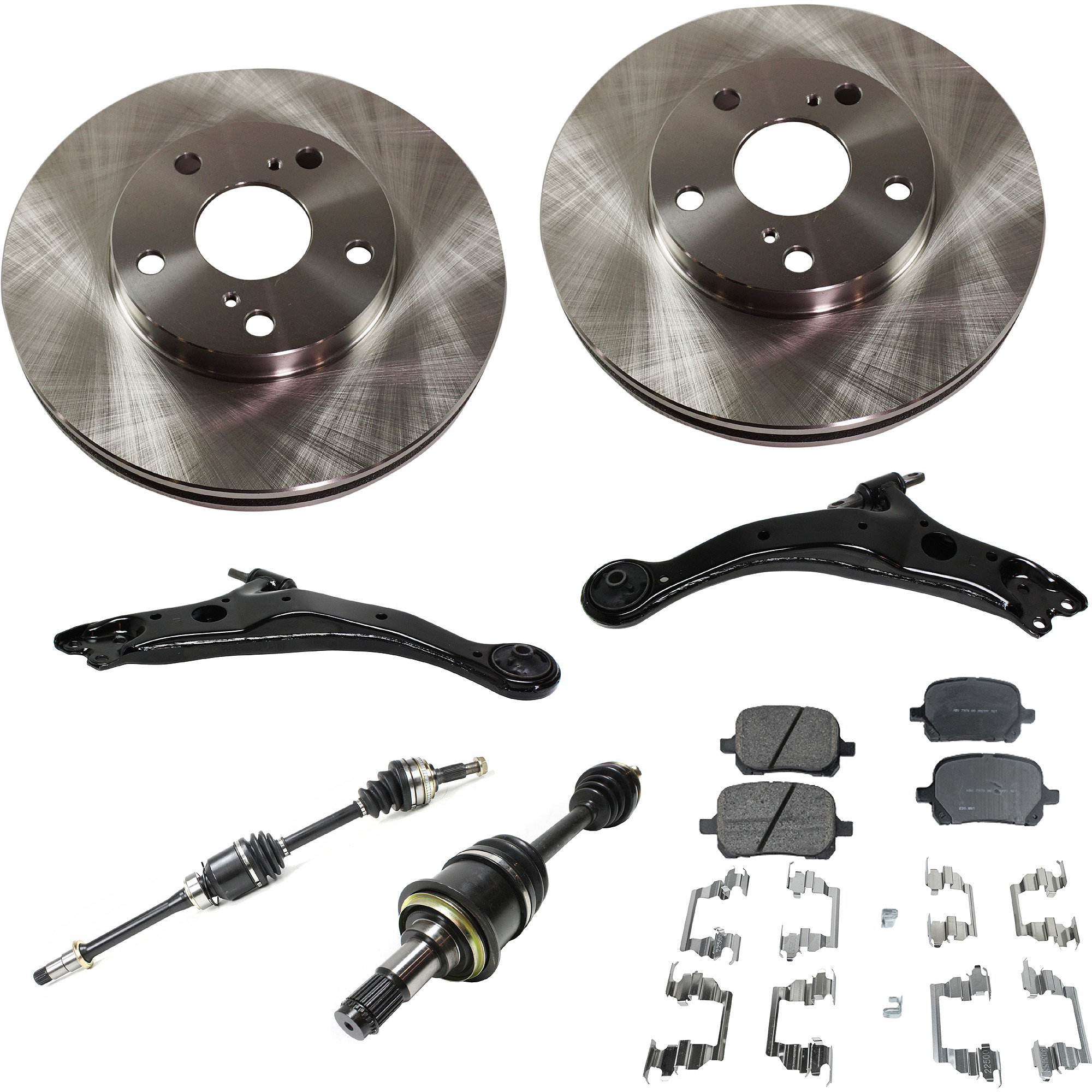 AM AVALON 98-04 SOLARA 99-03 FRONT CV AXLE ASSEMBLY RH AND LH 7 pc kit with Control Arms Brake Pad Set and Brake Disc SKU KIT 022422-0030 OEM 4351230000000000000000000000