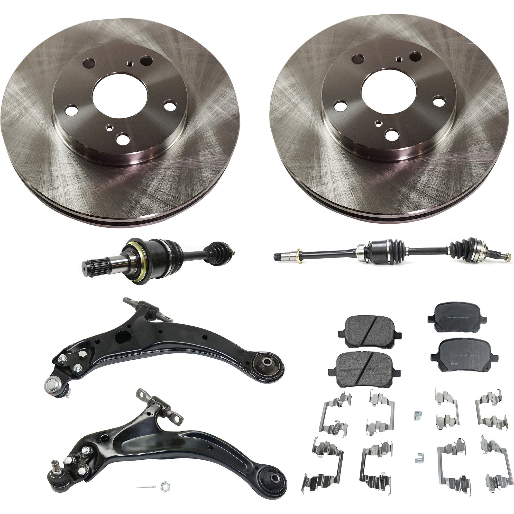 AM AVALON 98-04 SOLARA 99-03 FRONT CV AXLE ASSEMBLY RH AND LH 8 pc kit with Control Arms Brake Pad Set and Brake Disc SKU KIT 022422-0031 OEM 4351233070-0446528460-04465331