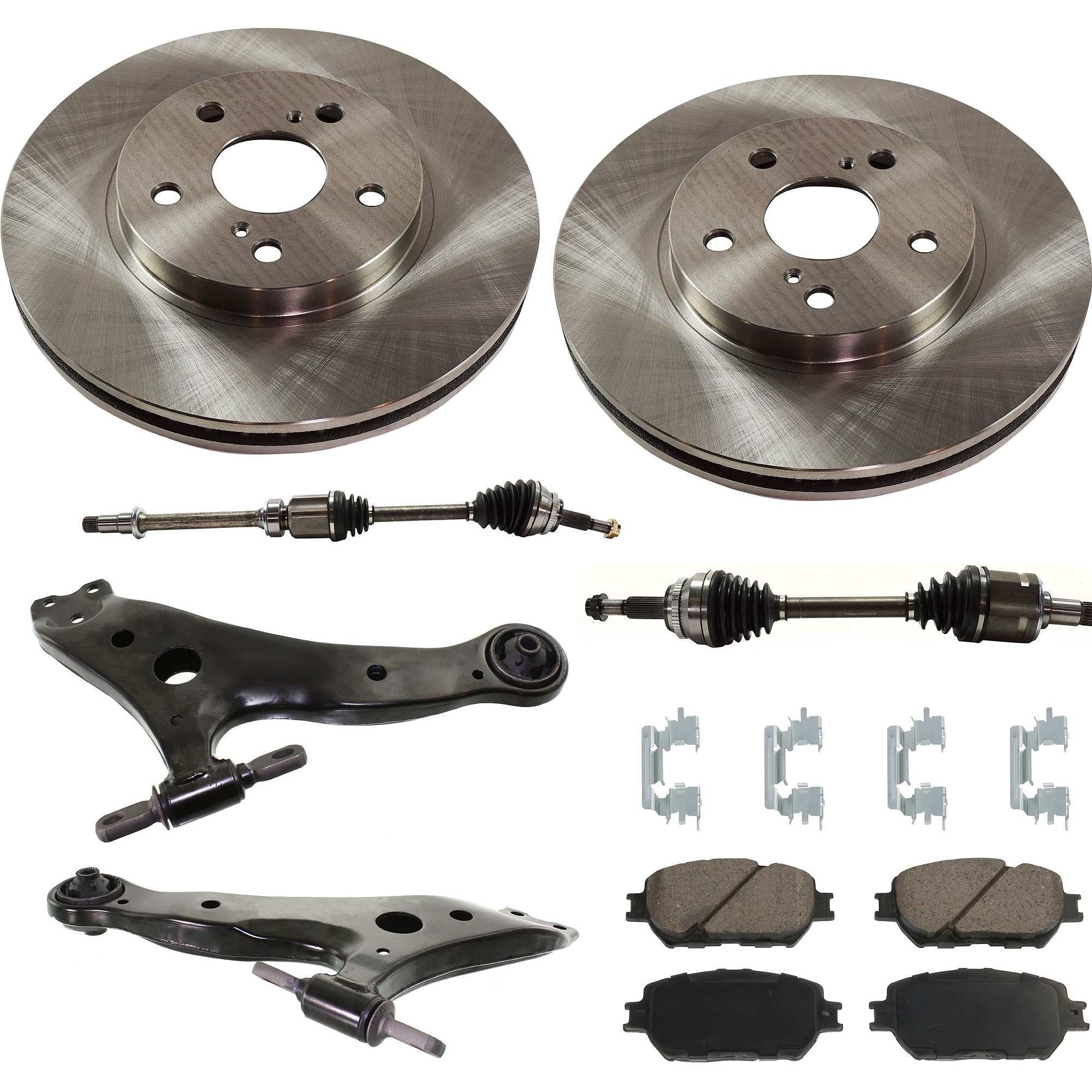 AM CAMRY 02-05 FRONT CV AXLE ASSEMBLY RH AND LH 7 pc kit with Brake Discs Brake Pad Set and Control Arms SKU KIT 022422-0036 OEM 4351230000000000000000000000