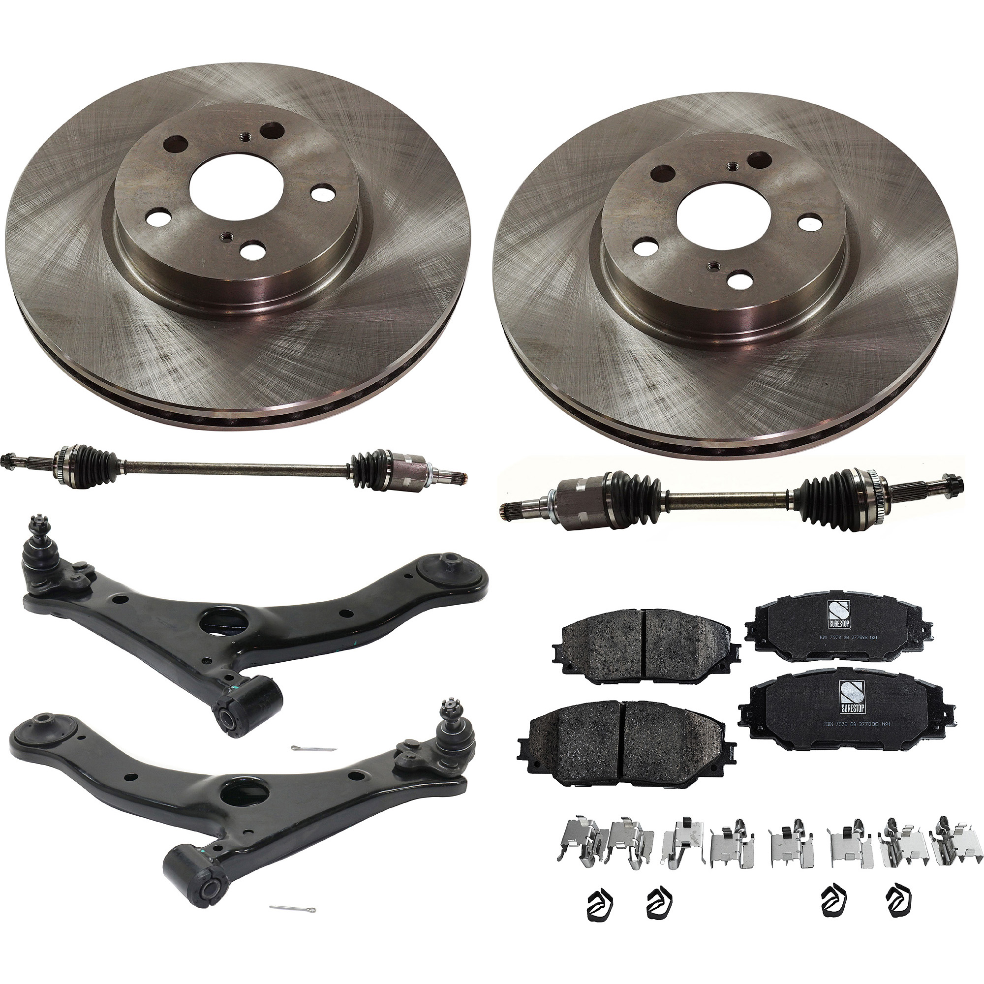 AM COROLLA 14-18 FRONT CV AXLE ASSEMBLY RH AND LH 7 pc kit w Control Arms Brake Pad Set and Brake Disc SKU KIT 022422-0046 OEM 4351200000000000000000000000