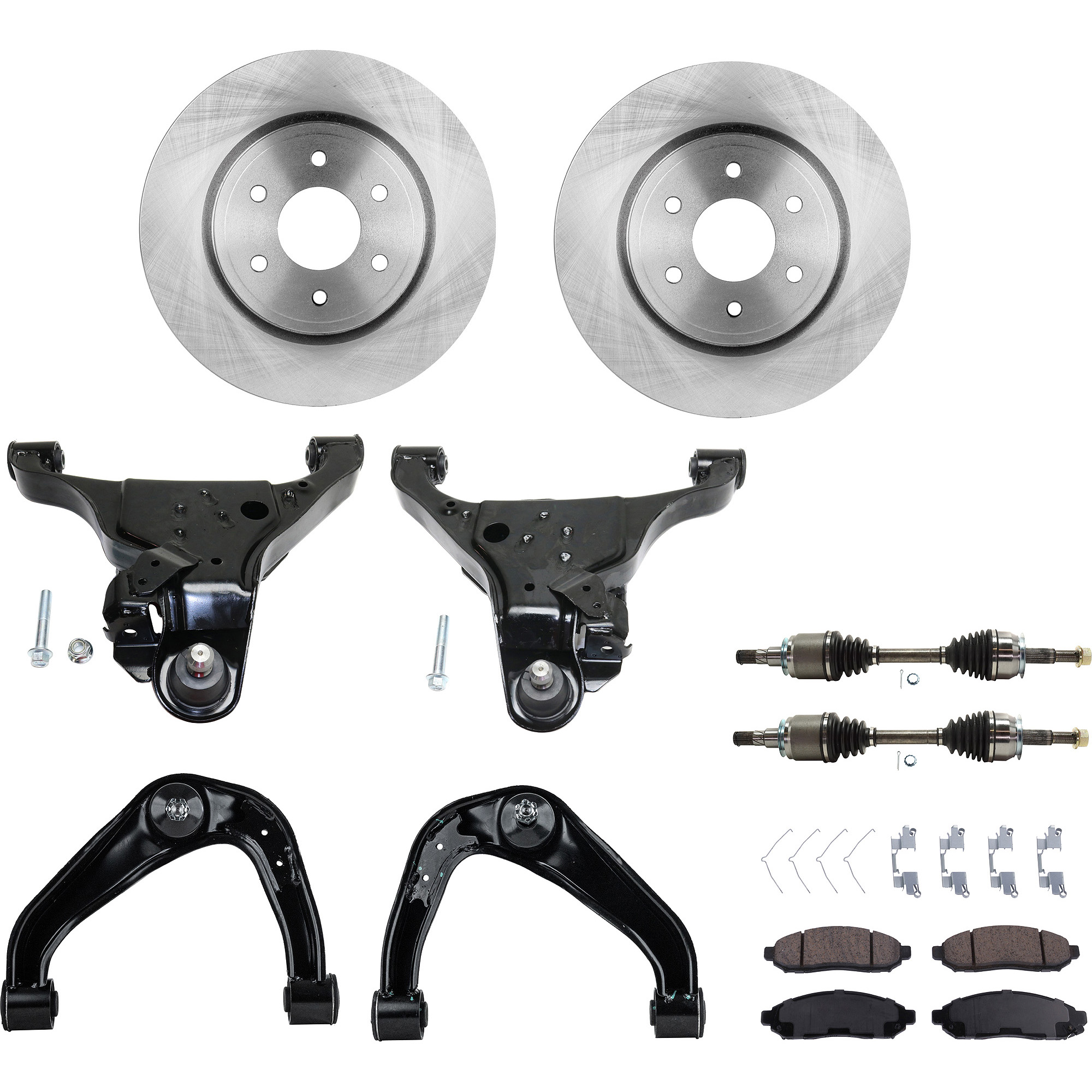 AM FRONTIER 05-19 XTERRA 05-15 FRONT CV AXLE ASSEMBLY RH AND LH 10 pc Kit with Control Arms Brake Pad Set and Brake Disc SKU KIT 022422-0051 Partslink NI4511101 NI4510101 OEM 40206EB300-40206EA00A 402069BE