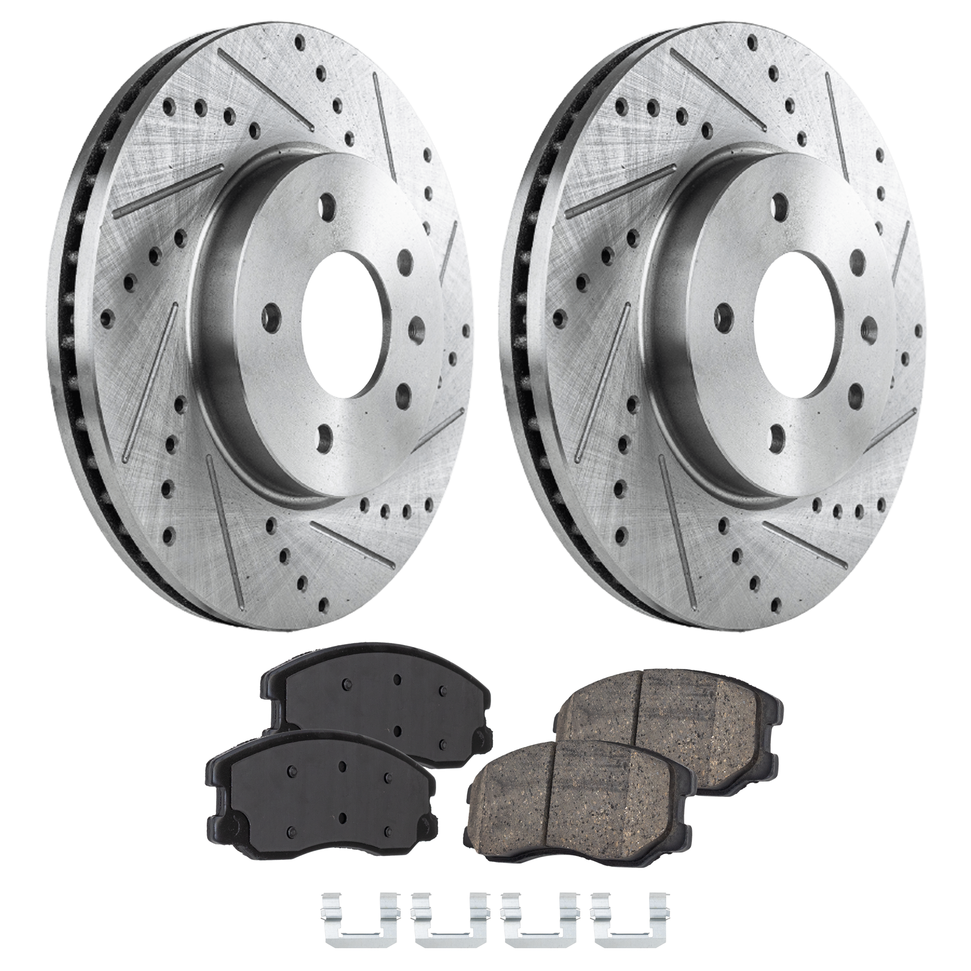AM EQUINOX TORRENT 07-09 FRONT BRAKE DISC AND PAD KIT 4 pc kit Cross drilled and Slotted SKU KIT 022423-02 OEM 41229-55148-60376-900320-60047