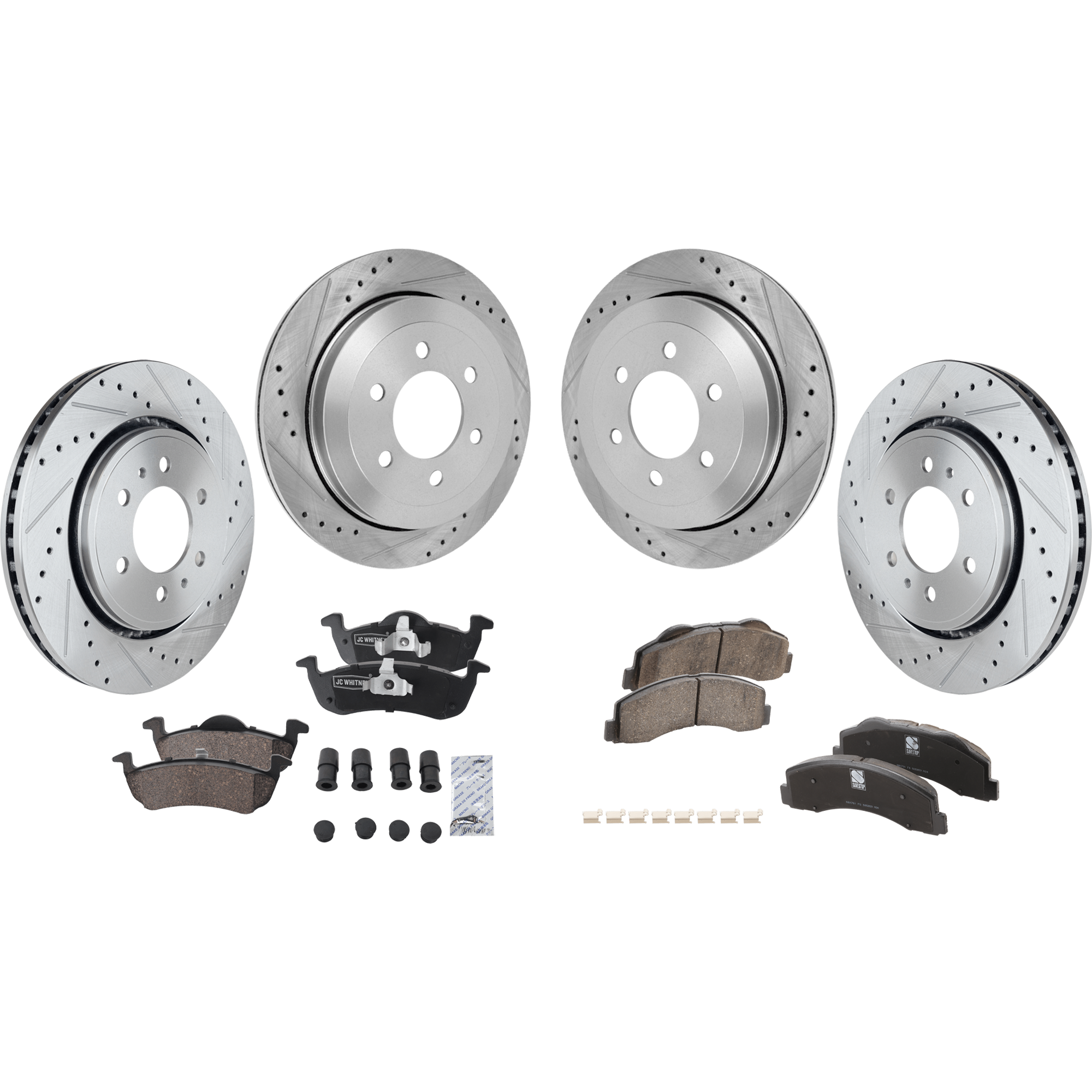 AM EXPEDITION 10-17 NAVIGATOR 11-17 FRONT AND REAR BRAKE DISC AND PAD KIT 8 pc kit Cross drilled and Slotted Ceramic SKU KIT 022423-1269 OEM 42251-54153-60410-900368-90084