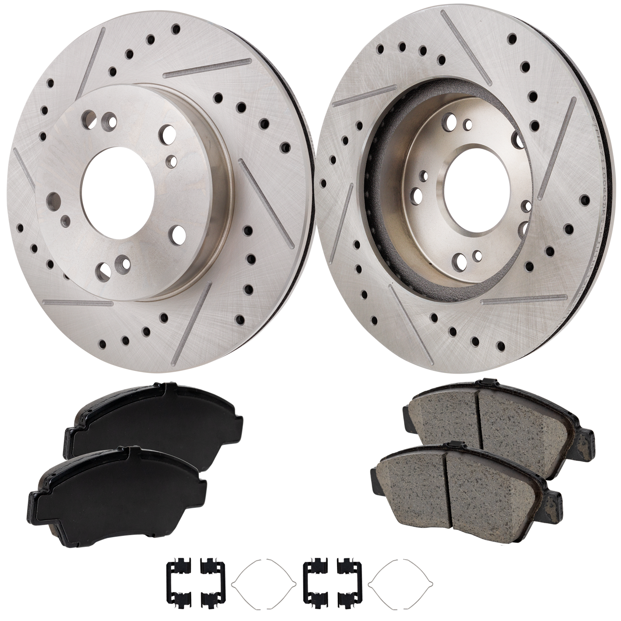 AM CR Z 11-15 FRONT BRAKE DISC AND PAD KIT 2 Wheel Set Cross drilled and Slotted SKU KIT 022423-18 OEM 31311-145397-0832911-0832912-9