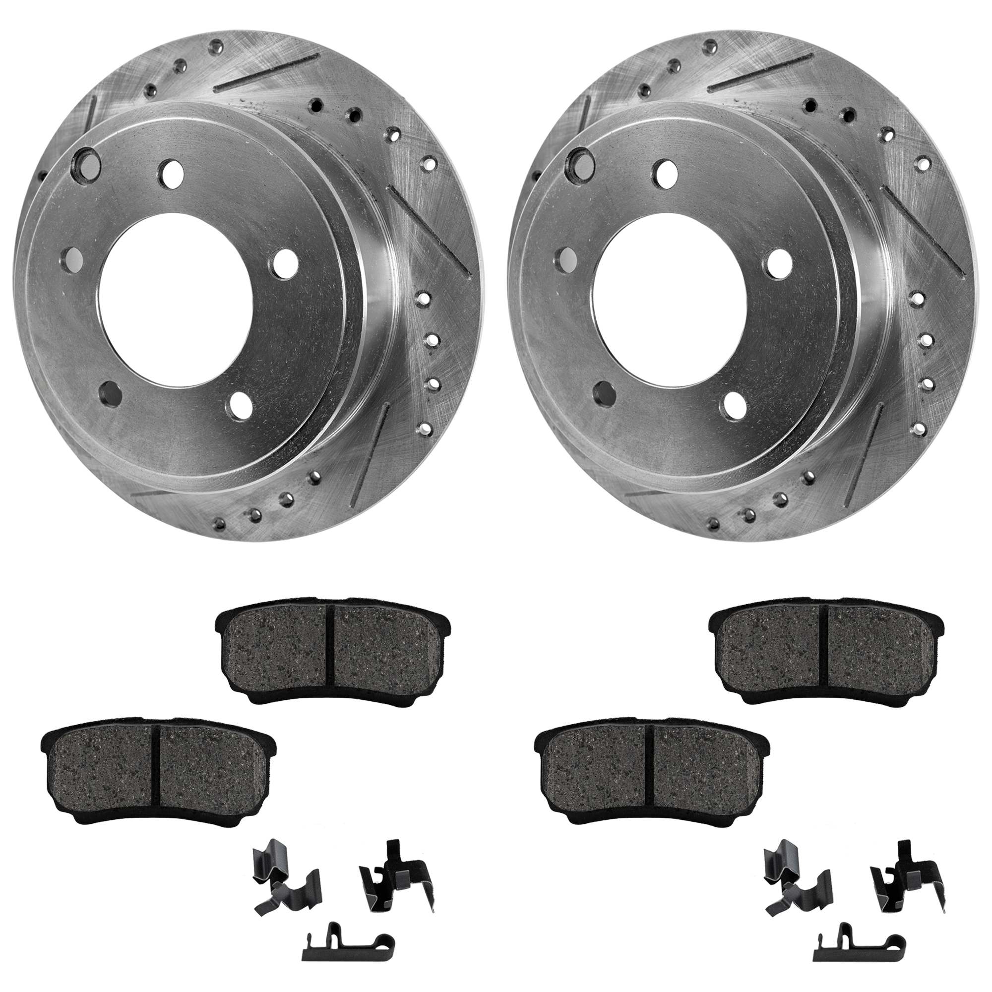 AM COMPASS PATRIOT 07-17 REAR BRAKE DISC AND PAD KIT 4 pc kit Cross drilled and Slotted SKU KIT 022423-19 OEM 43154-44725-53036-780457-88045