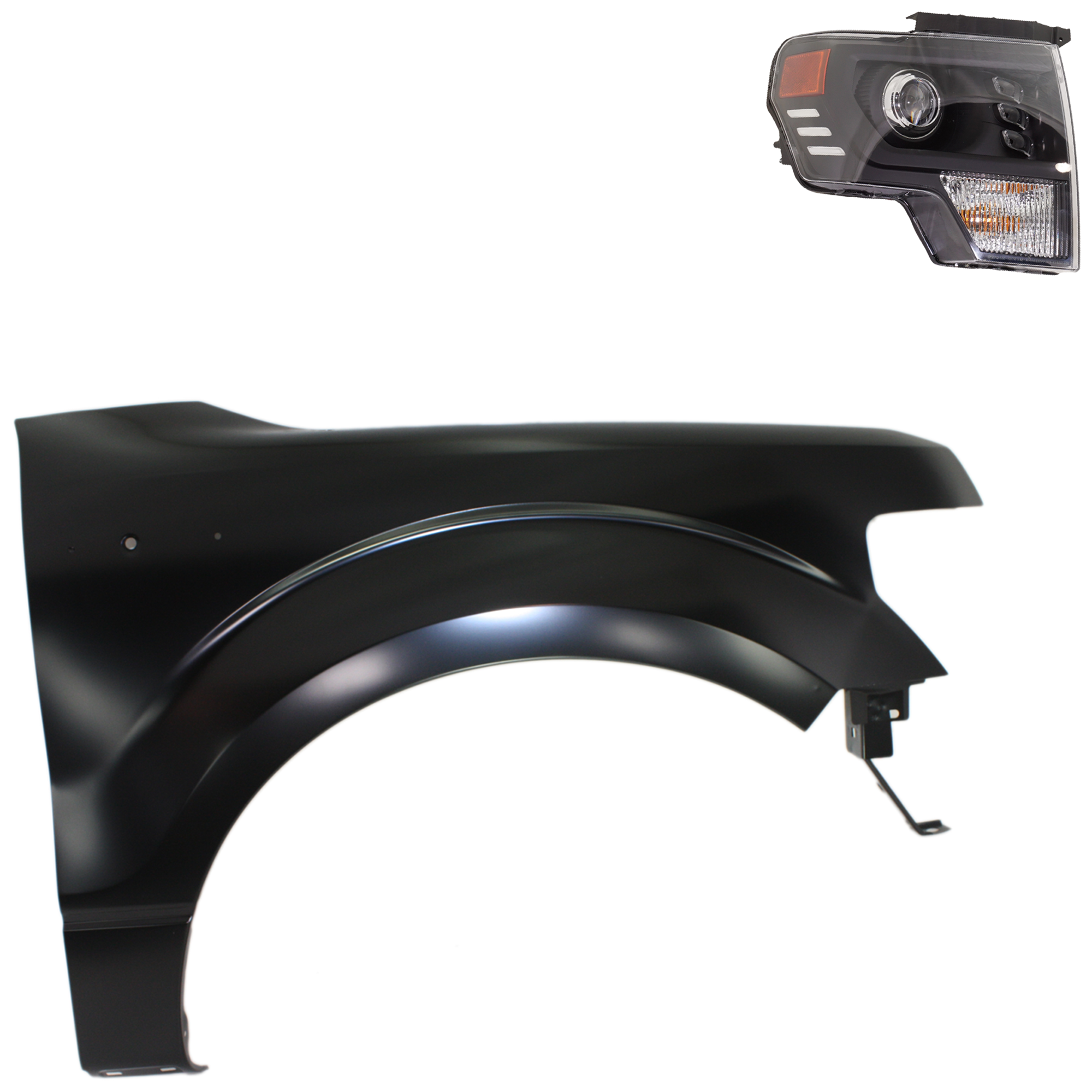 AM F 150-13-14 HEAD LAMP RH Assembly LED 2 pc Kit with Fender SKU KIT 022423-3304 Partslink FO1241272C FO2503403 OEM CL3Z16005A DL3Z13008DB PFM