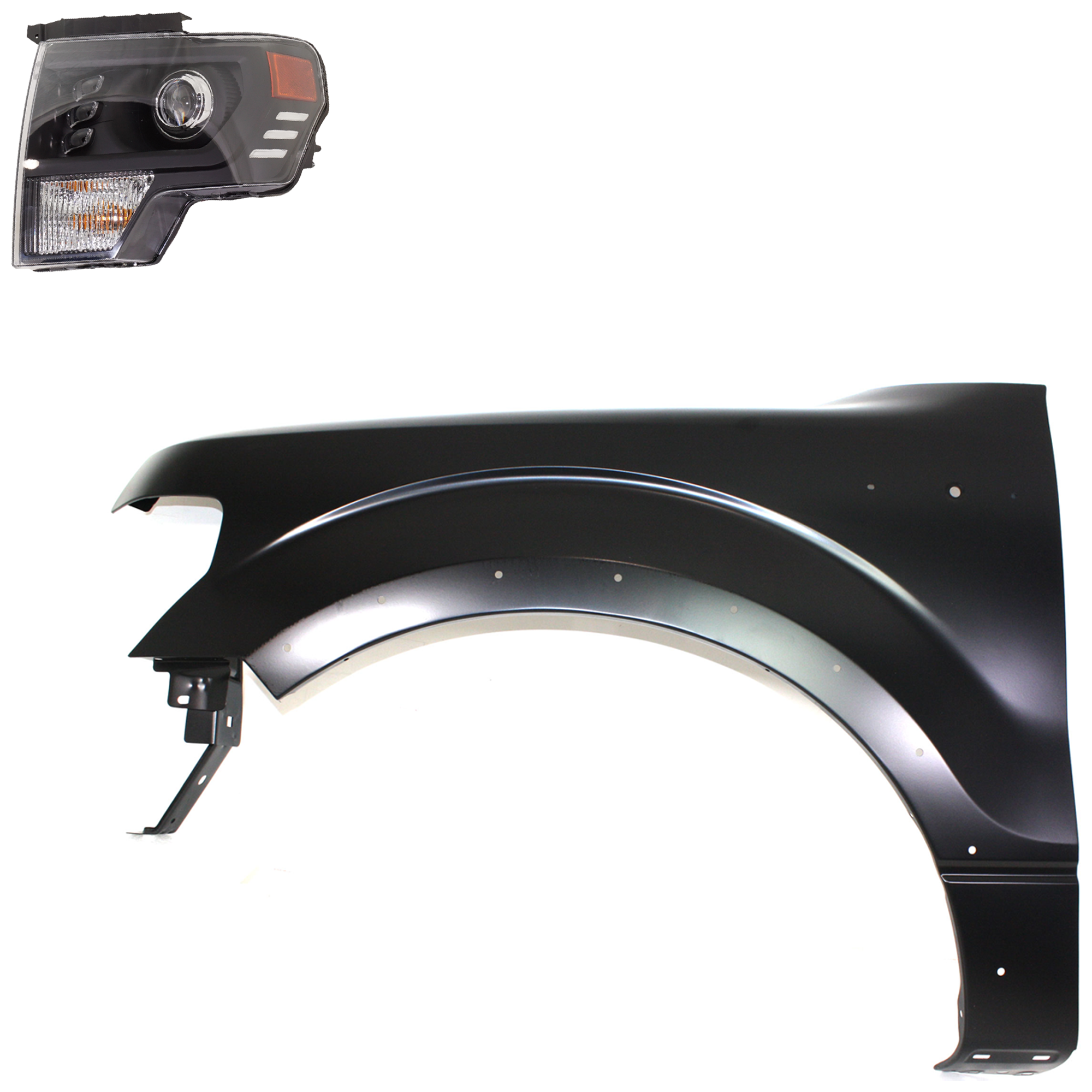 AM F 150-13-14 HEAD LAMP LH Assembly LED 2 pc Kit with Fender SKU KIT 022423-3805 Partslink FO1240273C FO2502403 OEM BL3Z16006B DL3Z13008FB PFM