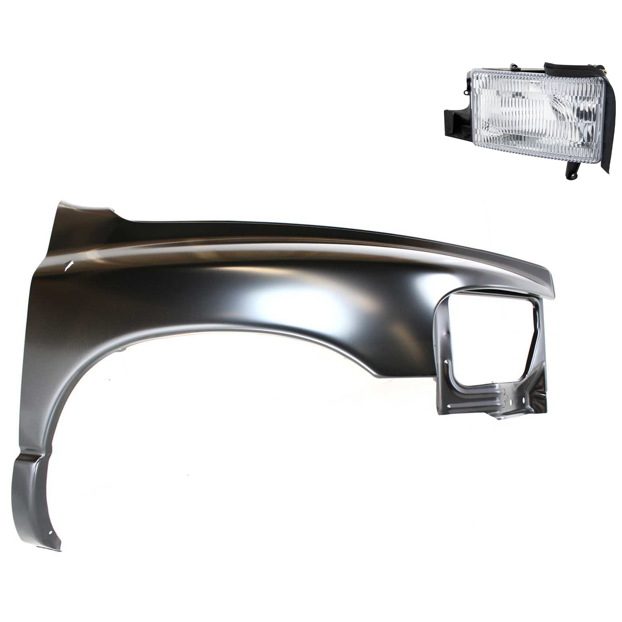 AM RAM 1500-02-02 FRONT FENDER RH Primed 2 pc Kit with Headlight SKU KIT 022423-52604 OEM 55276208AD 55276970AA 55054780