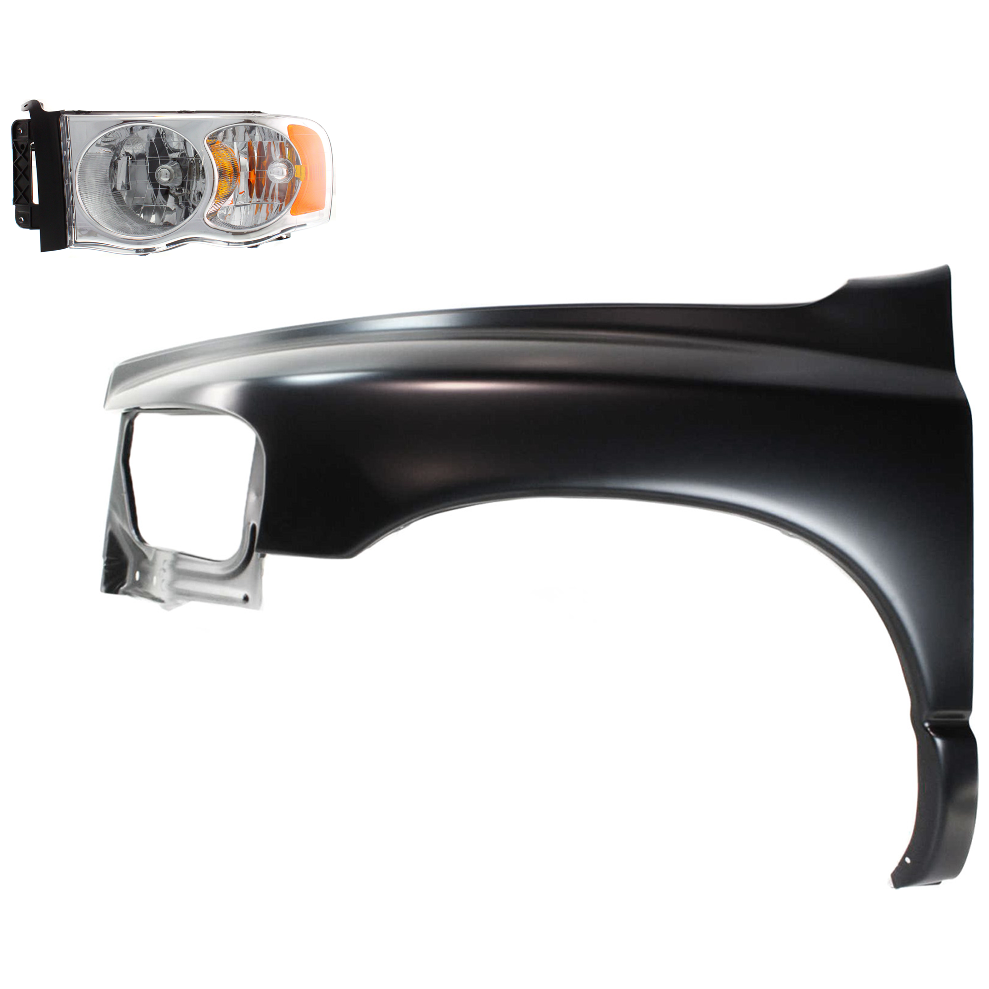 AM DODGE FULL SIZE PICKUP 02-05 HEAD LAMP LH Halogen Assembly 2 pc Kit with Fender SKU KIT 022423-55805 Partslink CH1240232 OEM 55077121AF PFM 55077121AG PFM