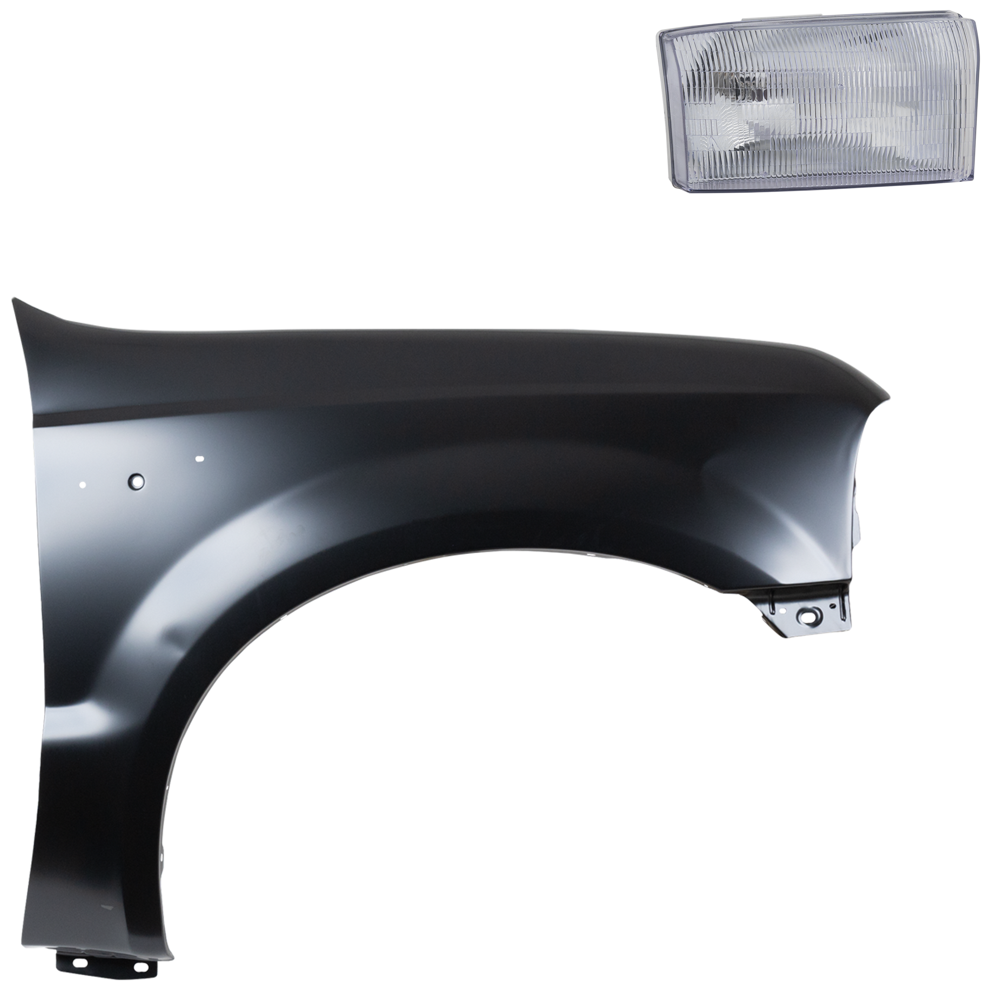 AM F 250 SUPER DUTY F 350 SUPER DUTY 99-01 FRONT FENDER RH Primed 2 pc Kit with Headlight SKU KIT 022423-56104 Partslink FO1241208 FO2503147 OEM F81Z16005AA 1C3Z13008AA