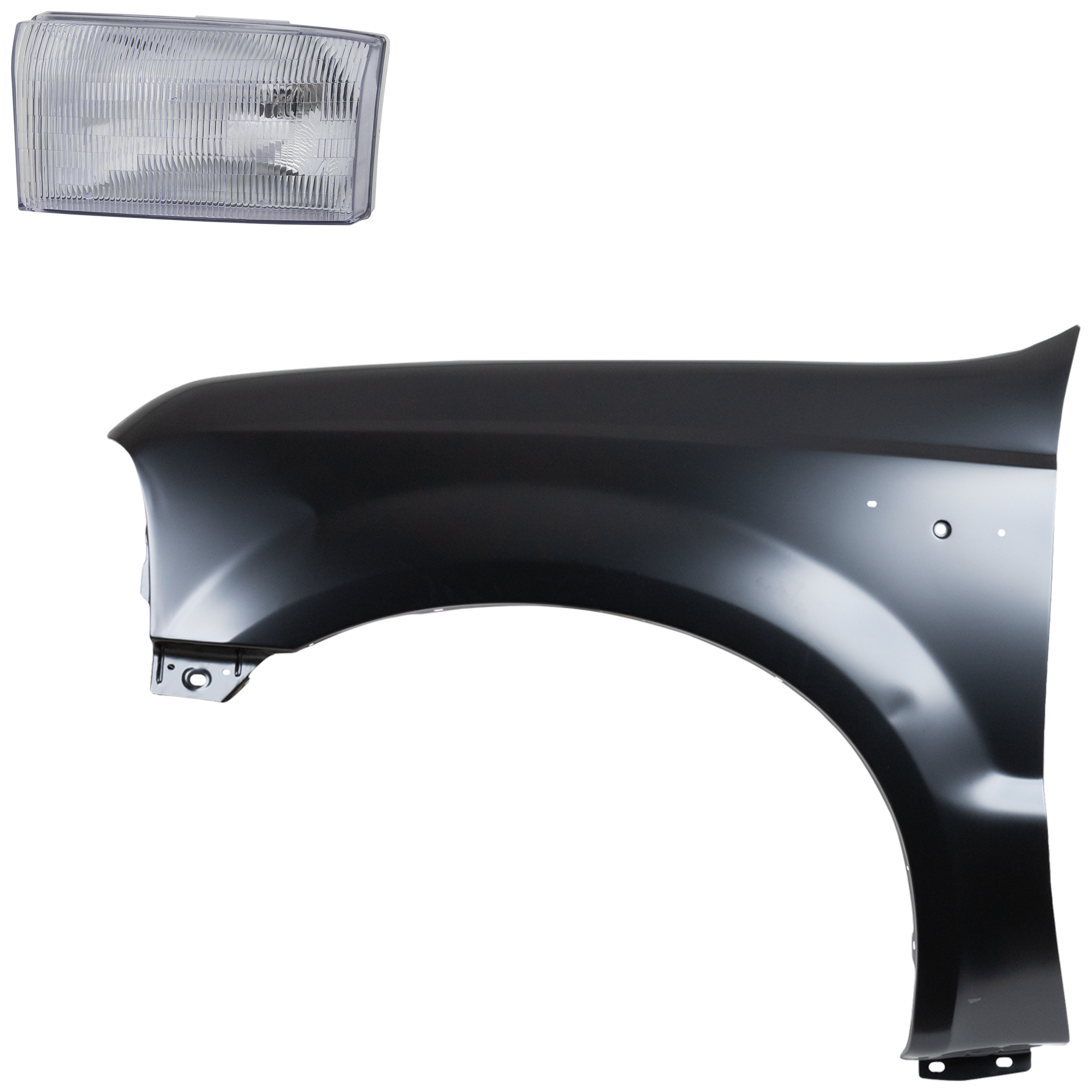 AM F 250 SUPER DUTY F 350 SUPER DUTY 99-01 FRONT FENDER LH Primed 2 pc Kit with Headlight SKU KIT 022423-56105 Partslink FO1240208 FO2502147 OEM F81Z16006AA 1C3Z13008BA