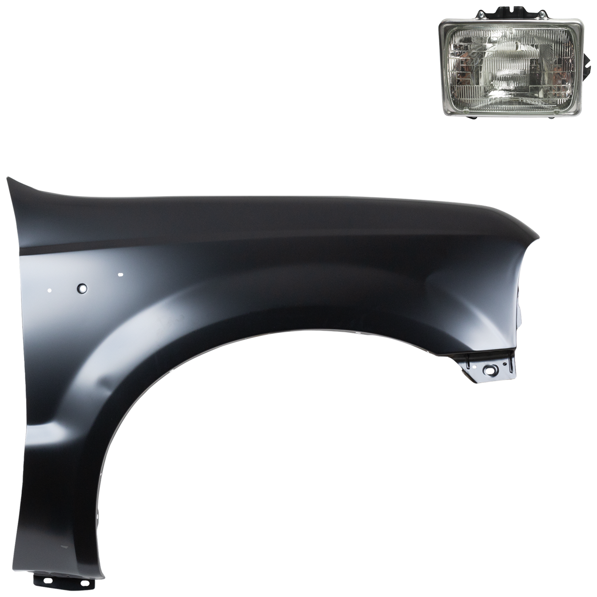 AM F 250 SUPER DUTY F 350 SUPER DUTY F 450 SUPER DUTY F 550 SUPER DUTY 99-04 FRONT FENDER RH Primed 2 pc Kit with Headlight SKU KIT 022423-56204 Partslink FO1241208 FO2501126 OEM F81Z16005AA F3UZ13007A 6C2Z130