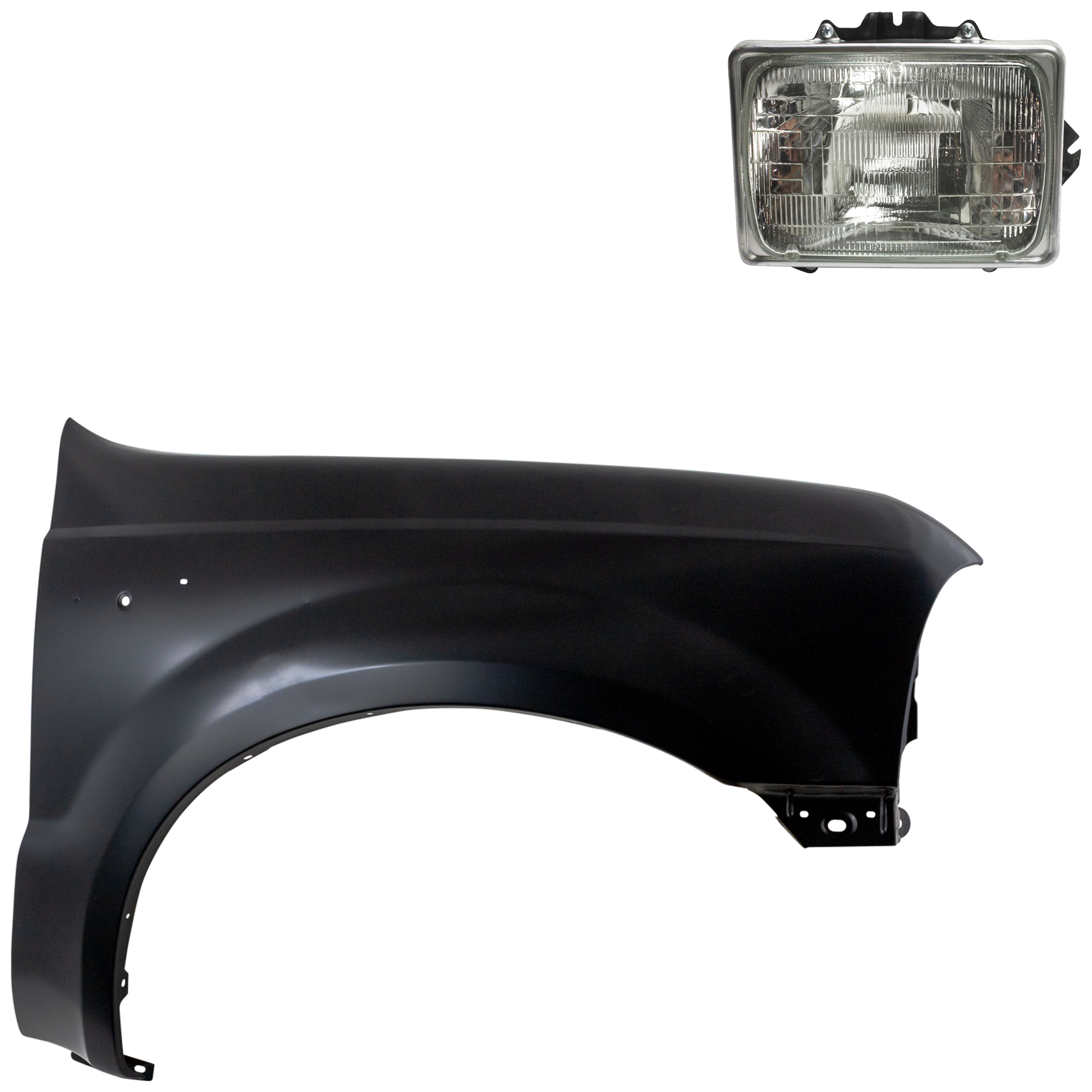 AM F 250 SUPER DUTY F 350 SUPER DUTY 99-04 FRONT FENDER RH Primed 2 pc Kit with Headlight SKU KIT 022423-57904 Partslink FO1241208C FO2501126 OEM F3UZ13007A 6C2Z13015A E99Z1311