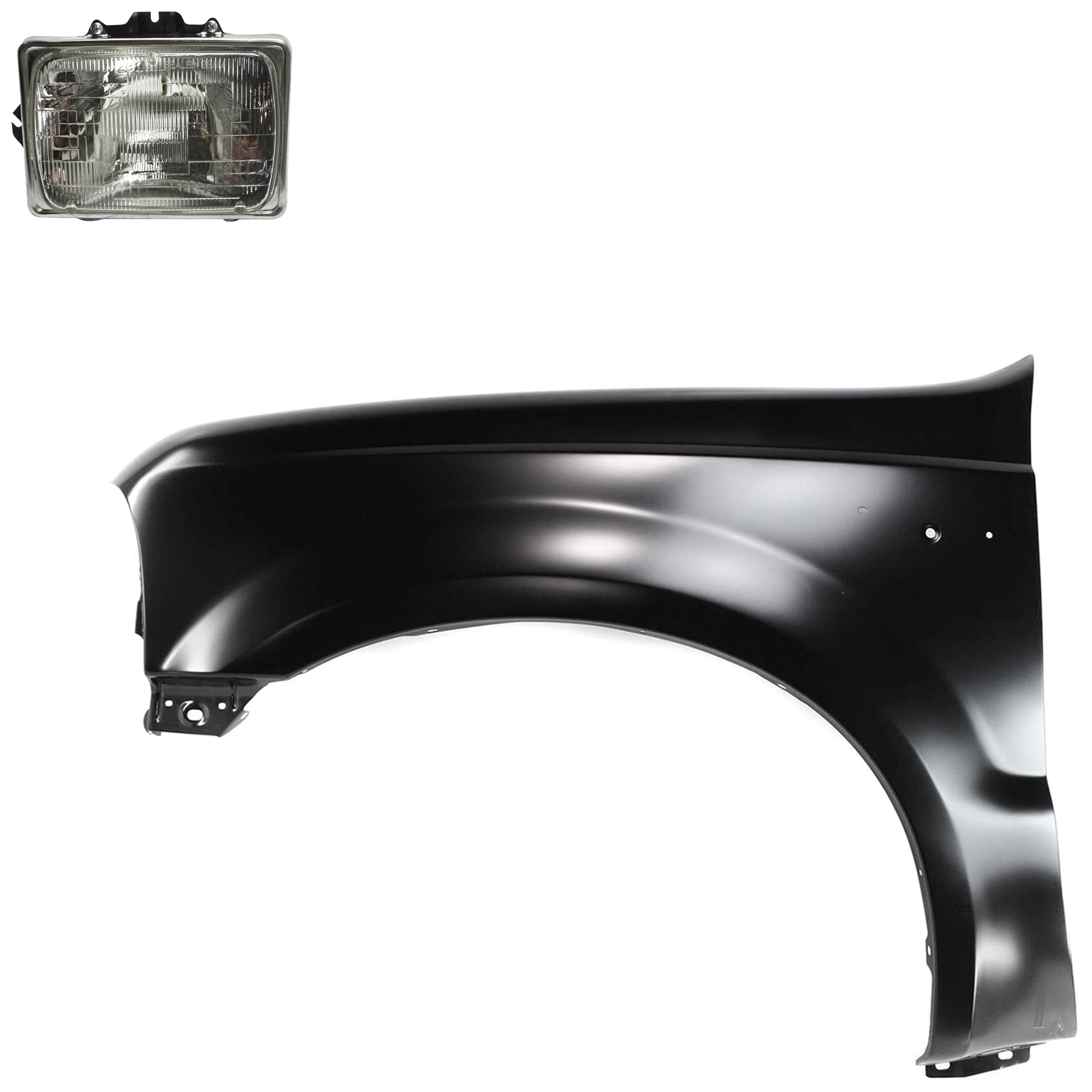 AM F 250 SUPER DUTY F 350 SUPER DUTY 99-04 FRONT FENDER LH Primed 2 pc Kit with Headlight SKU KIT 022423-57905 Partslink FO1240208C FO2500126 OEM F3UZ13007A 6C2Z13015A E99Z1311