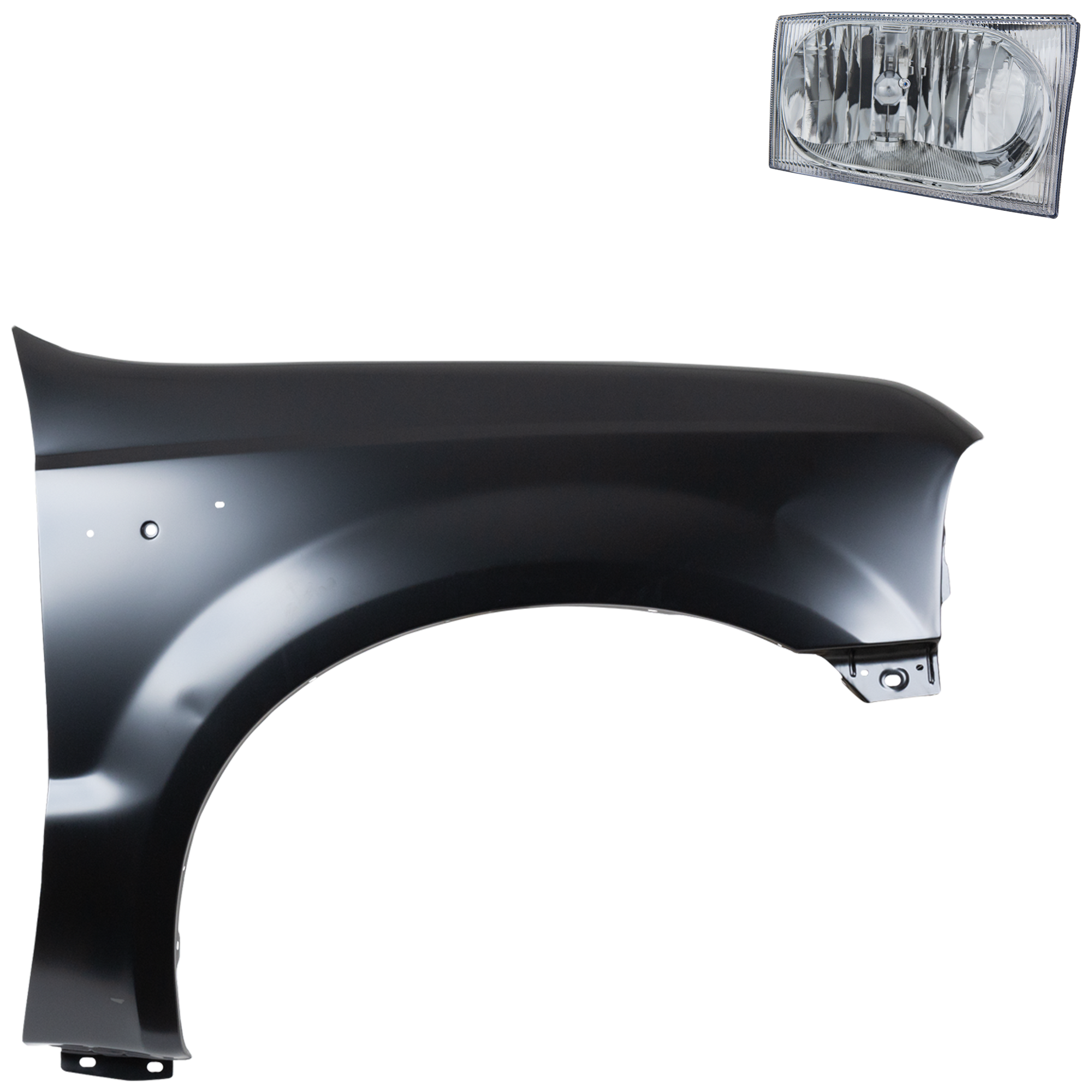 AM EXCURSION 01-04 F SERIES SUPER DUTY 02-05 FRONT FENDER RH Primed 2 pc Kit with Headlight SKU KIT 022423-58104 Partslink FO1241208 FO2503183 OEM F81Z16005AA 2C3Z13008AA