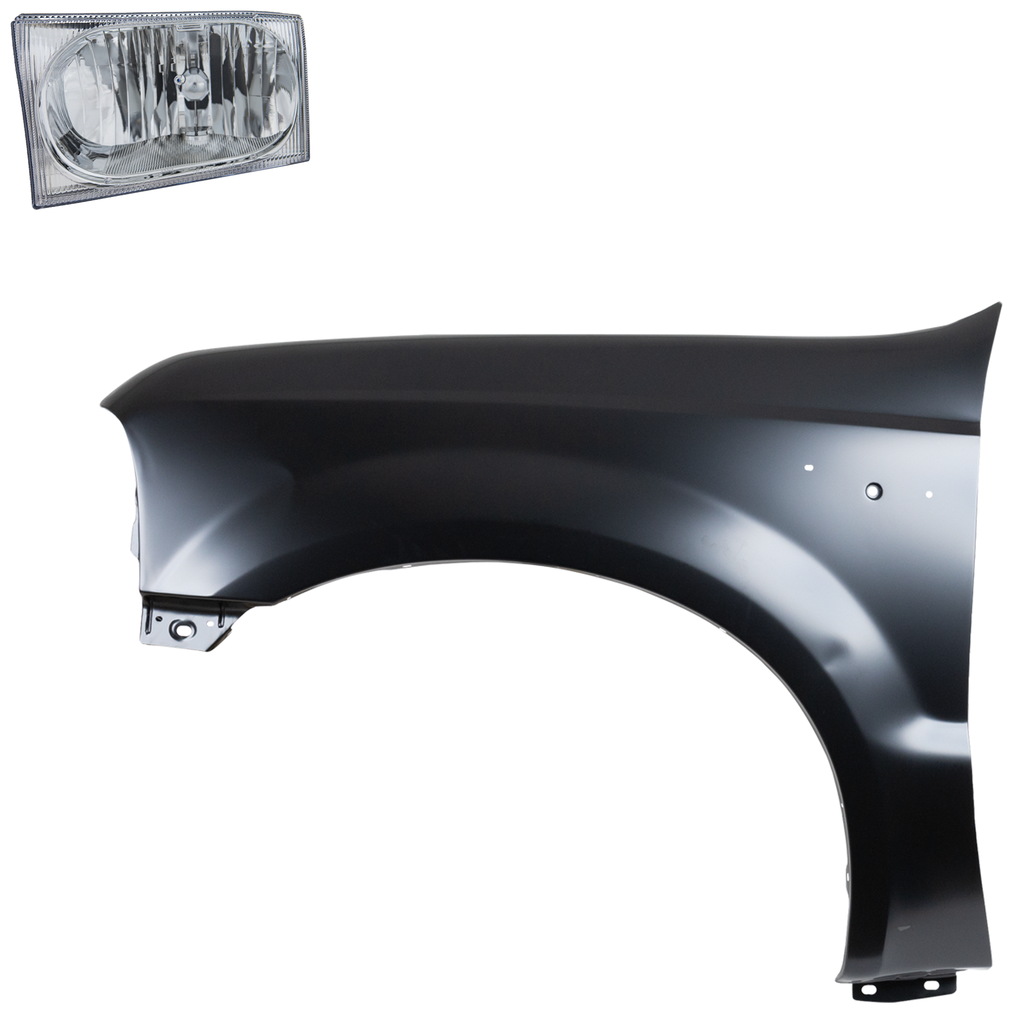 AM EXCURSION 01-04 F SERIES SUPER DUTY 02-05 FRONT FENDER LH Primed 2 pc Kit with Headlight SKU KIT 022423-58105 Partslink FO1240208 FO2502183 OEM F81Z16006AA 2C3Z13008AB