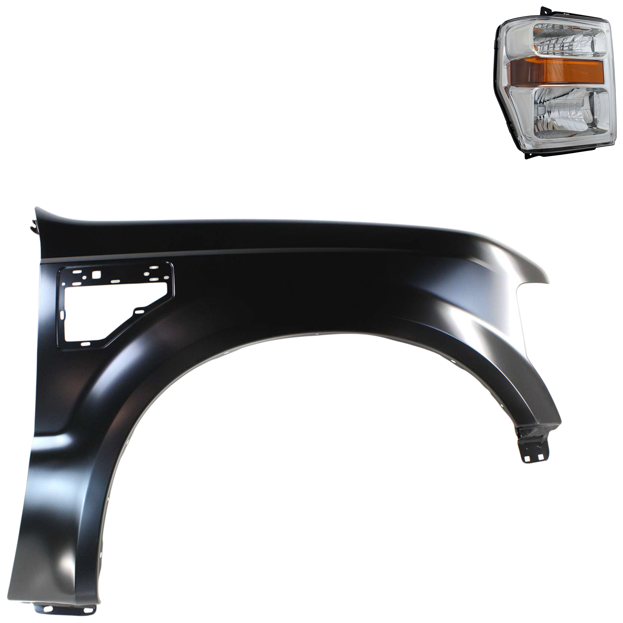 AM F 250 SUPER DUTY F 350 SUPER DUTY 08-10 HEAD LAMP RH Assembly Halogen 2 pc Kit with Fender SKU KIT 022423-65104 Partslink FO2503243 FO1241259 OEM 7C3Z13008AA 7C3Z16005A