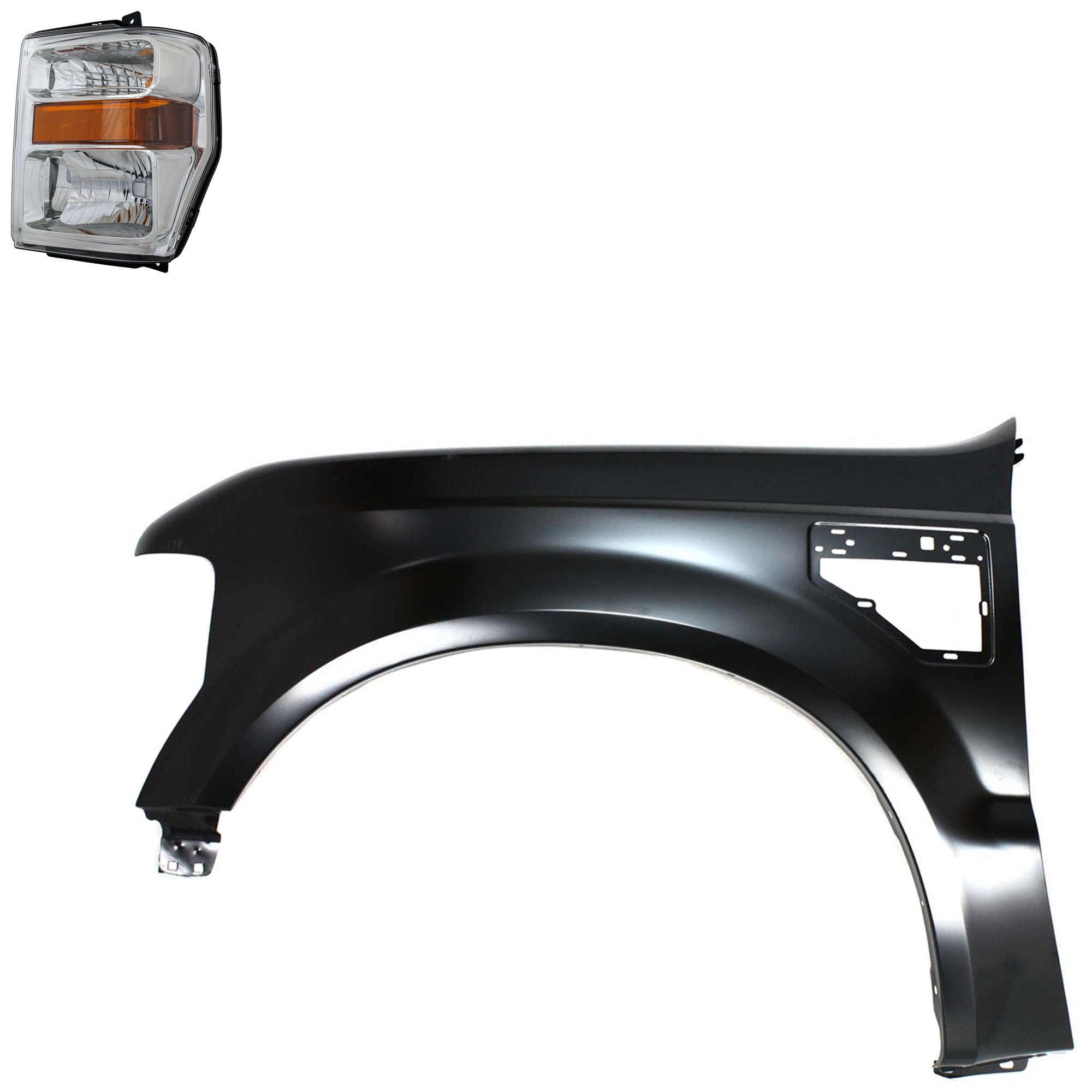 AM F 250 SUPER DUTY F 350 SUPER DUTY 08-10 HEAD LAMP LH Assembly Halogen 2 pc Kit with Fender SKU KIT 022423-65105 Partslink FO2502243 FO1240259 OEM 7C3Z13008BA 7C3Z16006A