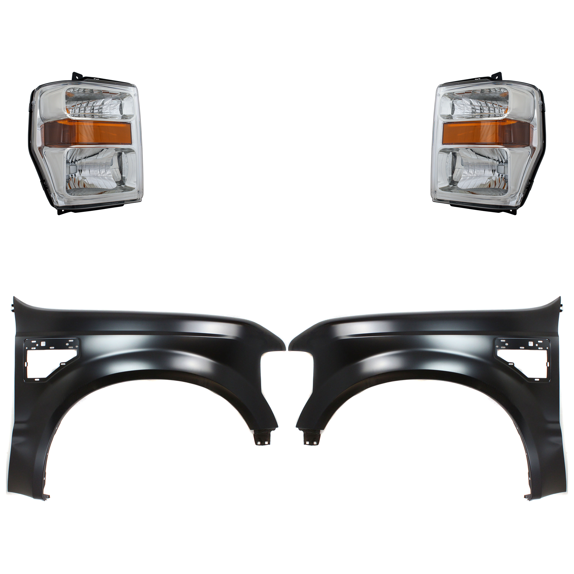 AM F 250 SUPER DUTY F 350 SUPER DUTY 08-10 HEAD LAMP RH AND LH Assembly Halogen 4 pc Kit with Fenders SKU KIT 022423-65803 Partslink FO1240259C FO1241259C FO2502243C FO2503243C OEM 7C3Z13008AA 7C3Z13008BA 7C3Z16