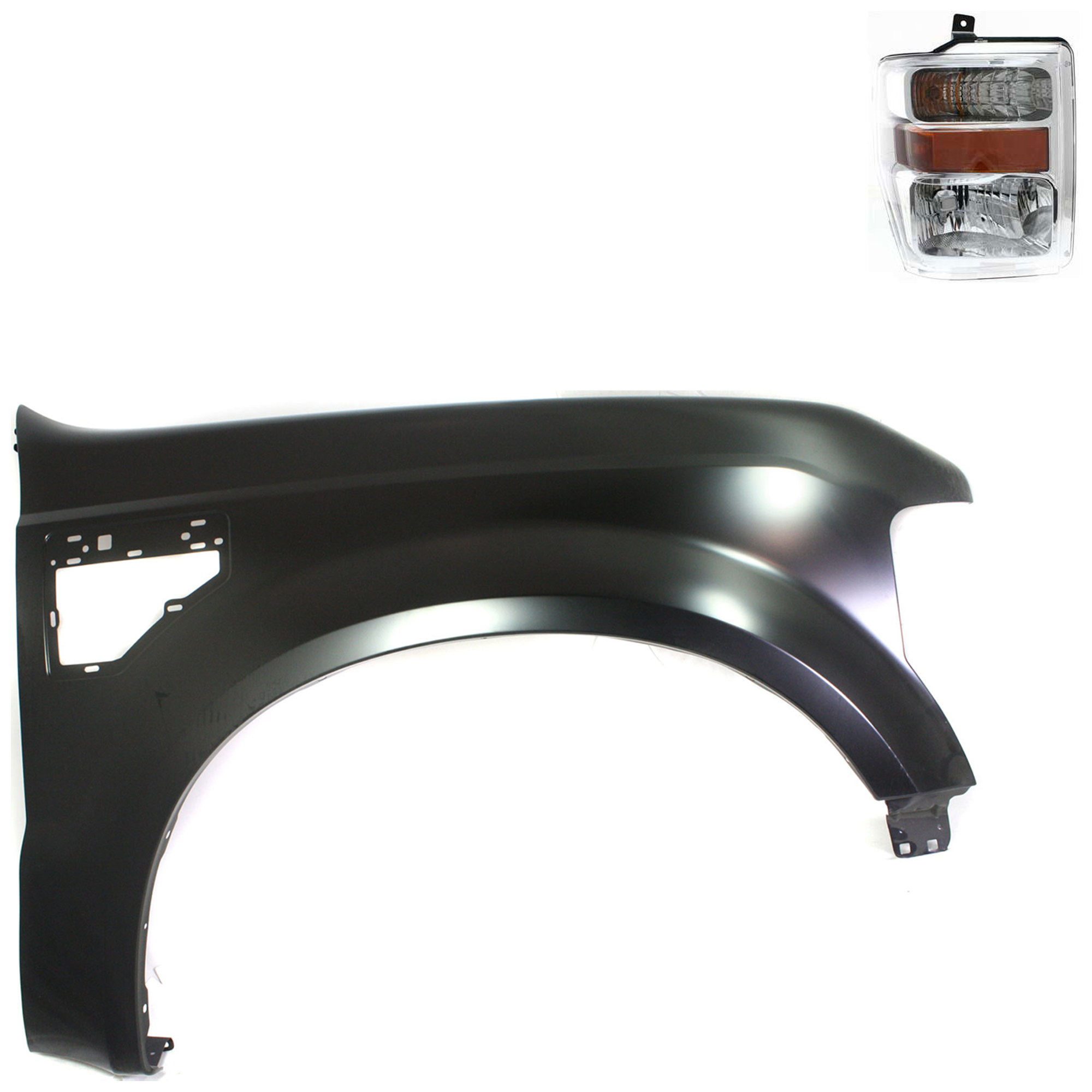 AM F 250 SUPER DUTY F 350 SUPER DUTY 08-10 HEAD LAMP RH Assembly Halogen 2 pc Kit with Fender SKU KIT 022423-65804 Partslink FO1241259C FO2503243C OEM 7C3Z13008AA 7C3Z16005A