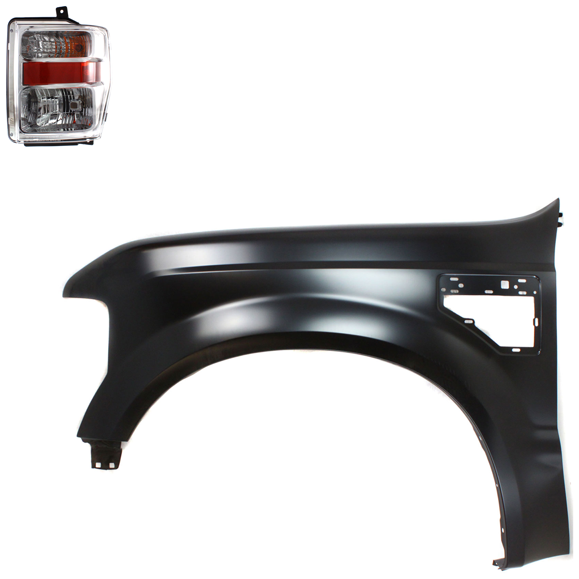 AM F 250 SUPER DUTY F 350 SUPER DUTY 08-10 HEAD LAMP LH Assembly Halogen 2 pc Kit with Fender SKU KIT 022423-65805 Partslink FO1240259C FO2502243C OEM 7C3Z13008BA 7C3Z16006A