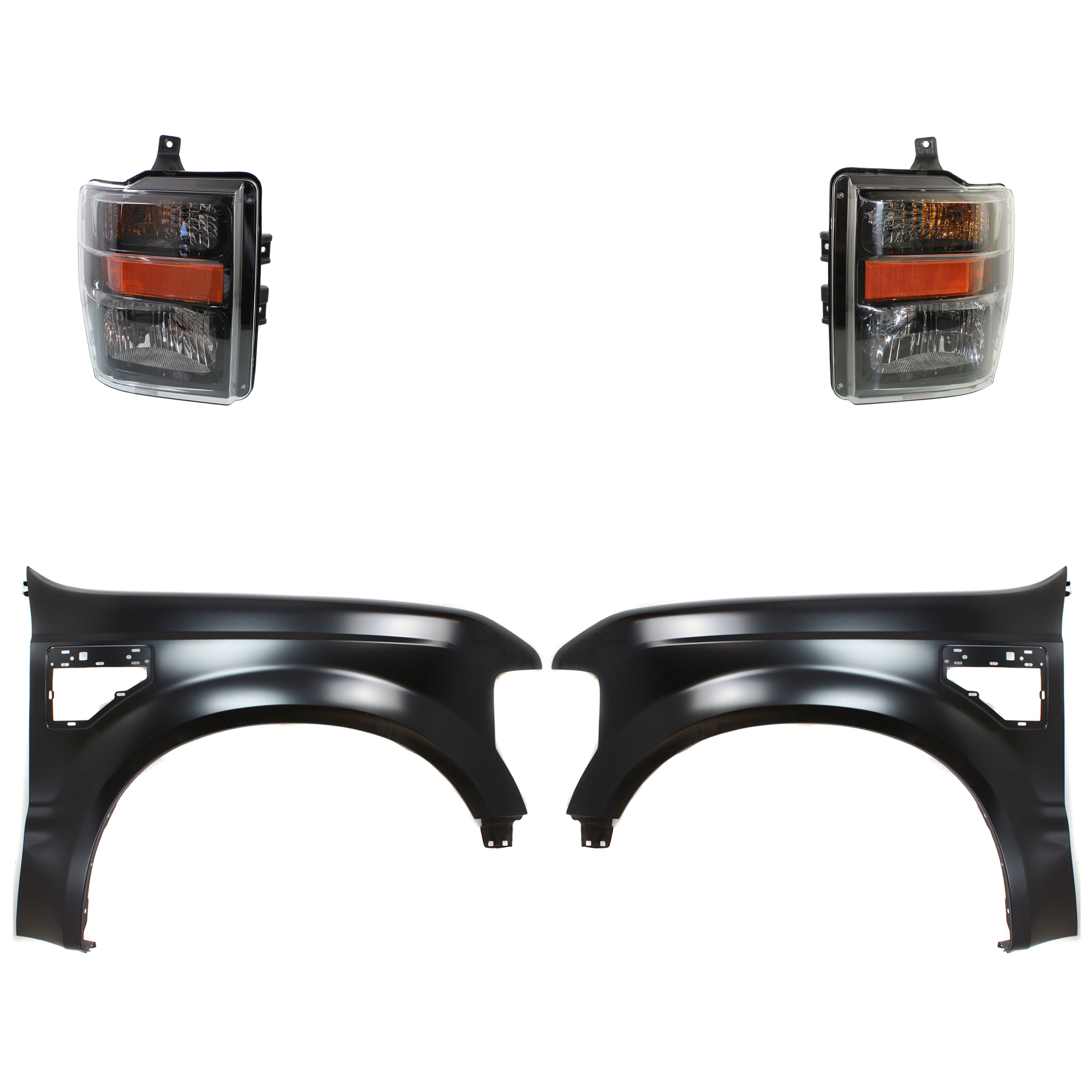AM F 250 F 350 SUPER DUTY 08-10 HEAD LAMP RH AND LH Assembly Halogen 4 pc Kit with Fenders SKU KIT 022423-66203 Partslink FO1240259C FO1241259C FO2502285C FO2503285C OEM 7C3Z16005A 7C3Z16006A 8C3Z1300