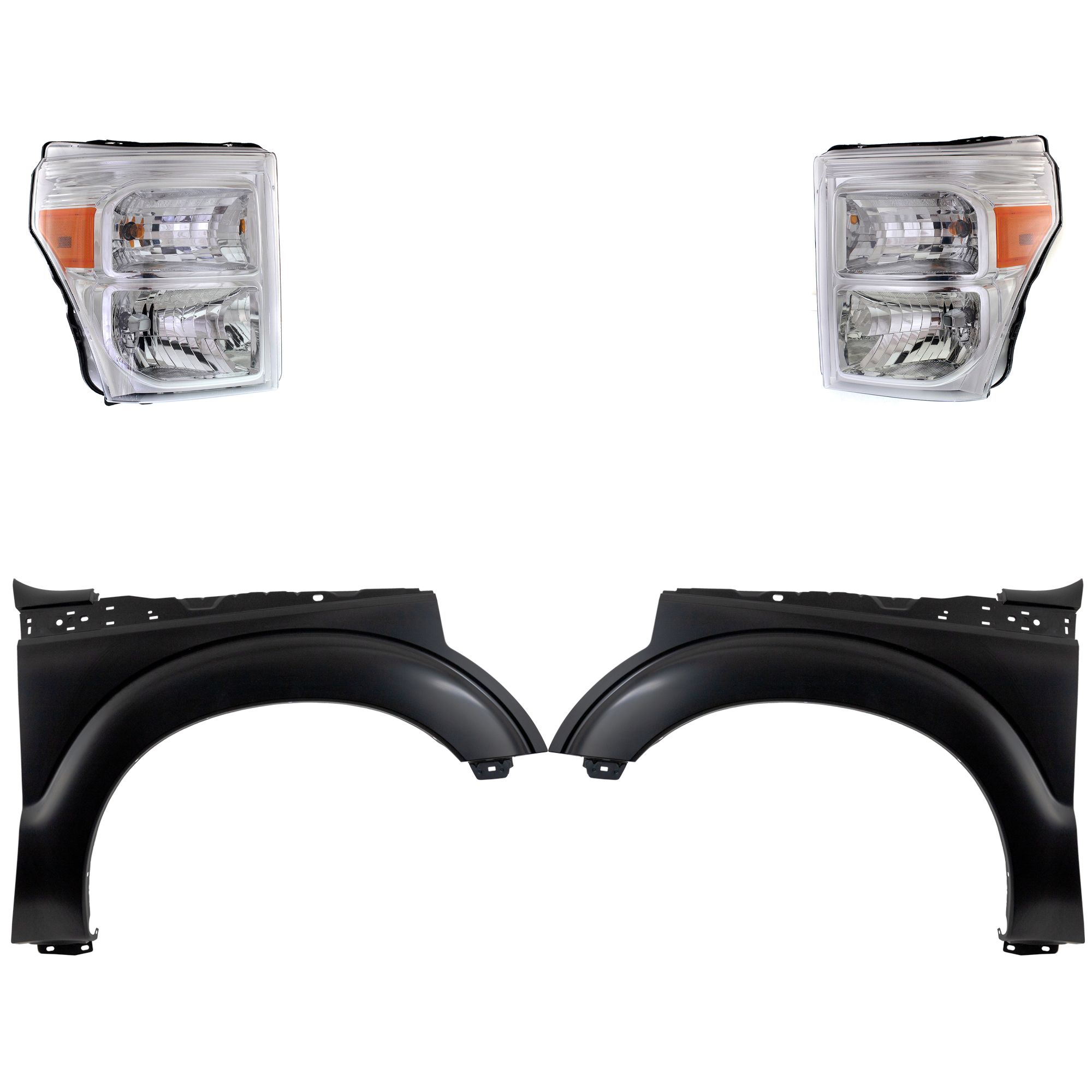 AM F 350 SUPER DUTY F 250 SUPER DUTY 08-10 HEAD LAMP RH AND LH Assembly Halogen 4 pc Kit with Fenders SKU KIT 022423-66503 Partslink FO2503290 FO2502290 FO1240284 FO1241284 OEM BC3Z13008E BC3Z13008F BC3Z1600