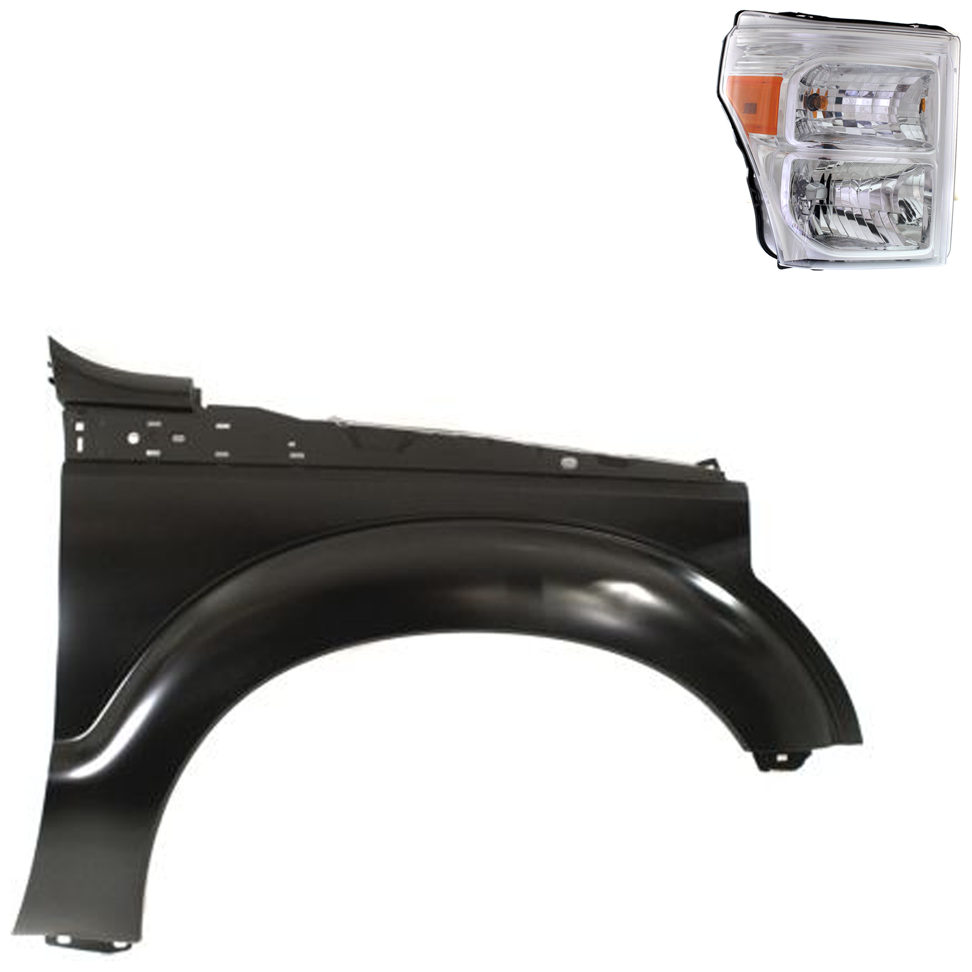 AM F 250 SUPER DUTY F 350 SUPER DUTY 11-16 HEAD LAMP RH Assembly Halogen 2 pc Kit with Fender SKU KIT 022423-67504 Partslink FO1241284C FO2503290C OEM BC3Z13008E BC3Z16005A