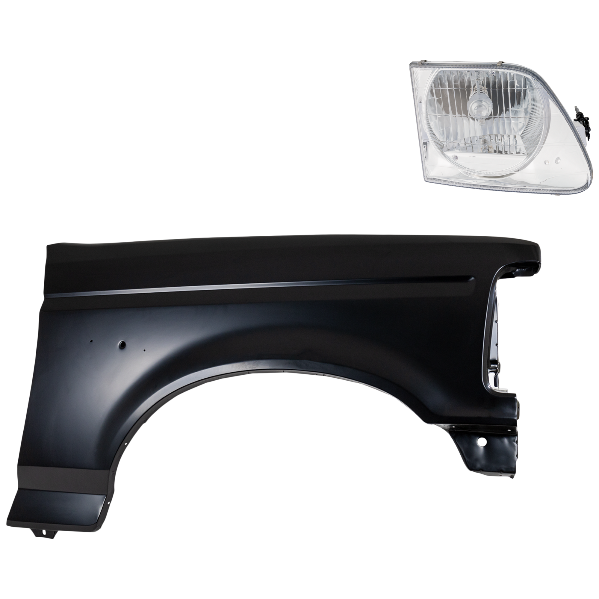 AM F 150 F 250-97-97 FRONT FENDER RH Primed 2 pc Kit with Headlight SKU KIT 022423-82004 Partslink FO1241136 FO2503182 OEM F2TZ16005A 3L3Z13008EA