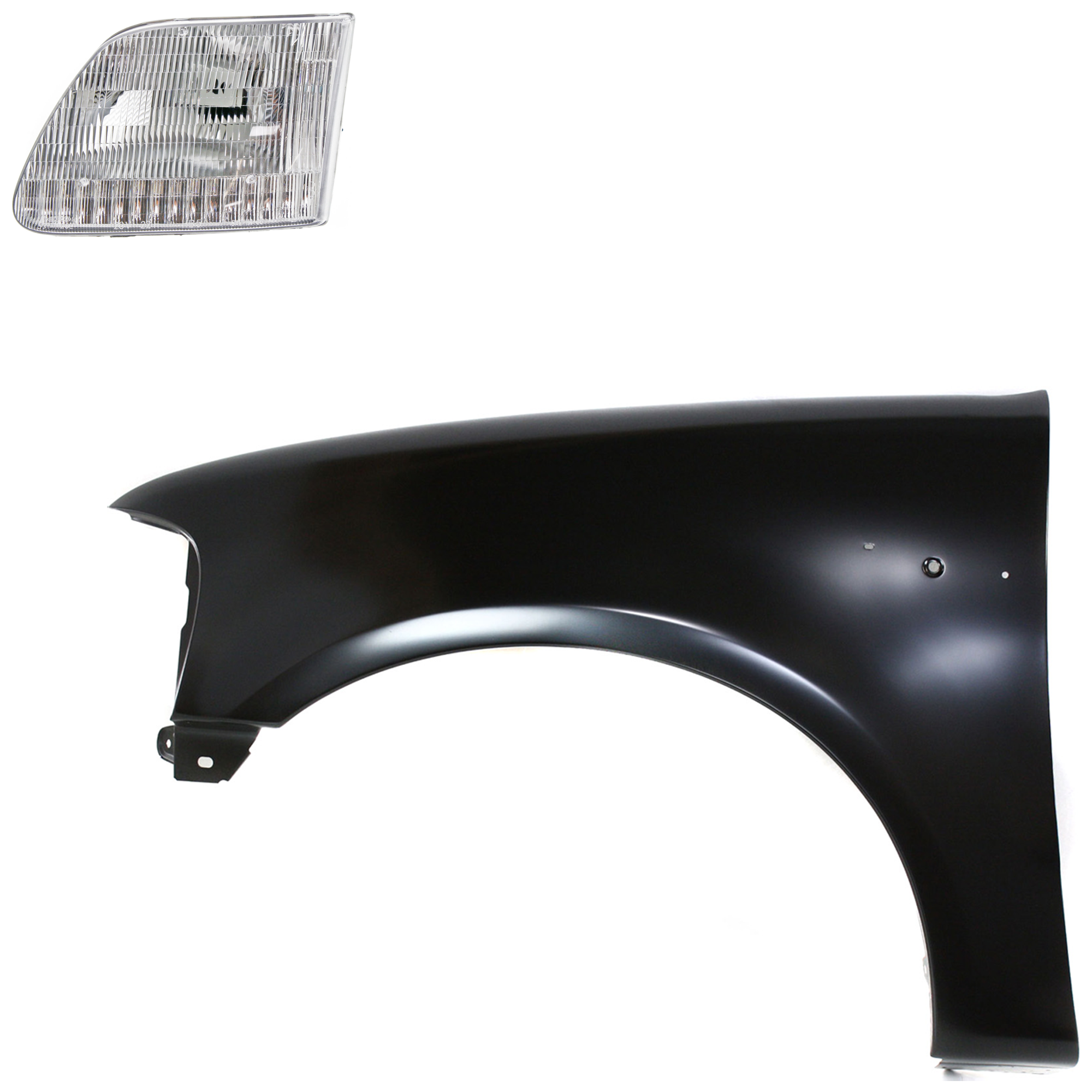 AM F 150 F 250-97-98 FRONT FENDER LH Primed 2 pc Kit with Headlight SKU KIT 022423-82205 Partslink FO1240191 FO2502139 OEM 2L3Z16006BA 3L3Z13008DA