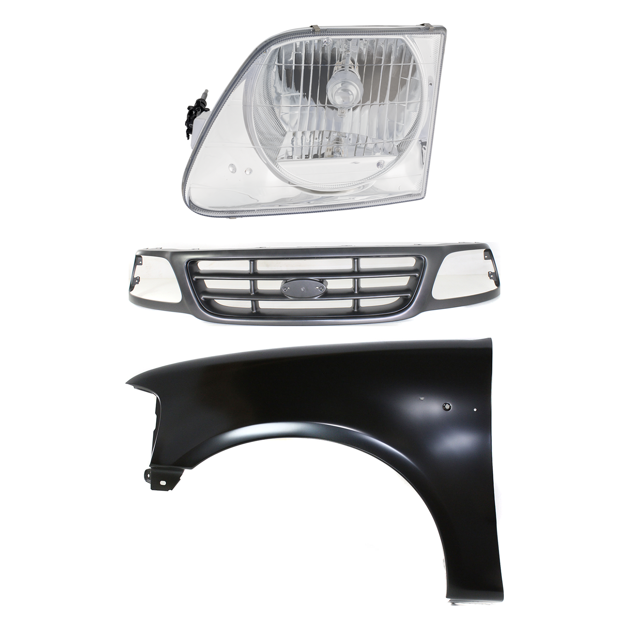AM F 150-00-03 F 150 HERITAGE 04-04 GRILLE Painted Gray Shell and Insert 3 pc Kit with Fender and Headlight SKU KIT 022423-97402 Partslink FO1200528 FO1240191 FO2502182 OEM YL3Z8200FAA 2L3Z16006BA 3L3Z13