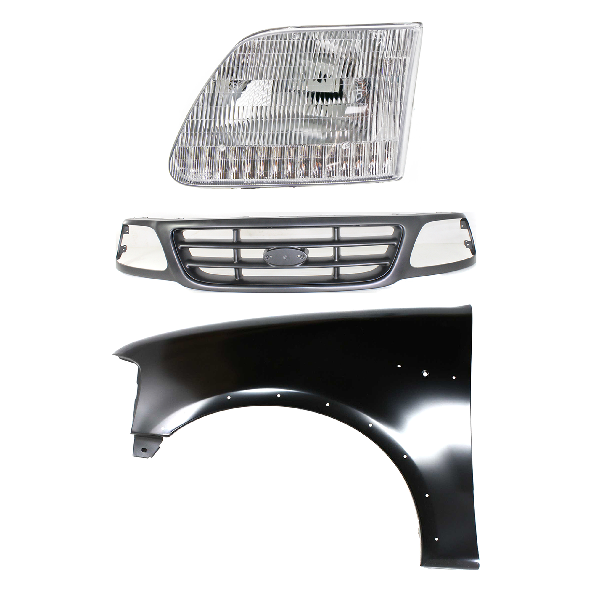 AM F 150-00-03 F 150 HERITAGE 04-04 GRILLE Painted Gray Shell and Insert 3 pc Kit with Fender and Headlight SKU KIT 022423-97502 Partslink FO1200528 FO1240192 FO2502139 OEM YL3Z8200FAA 2L3Z16006AA 3L3Z13