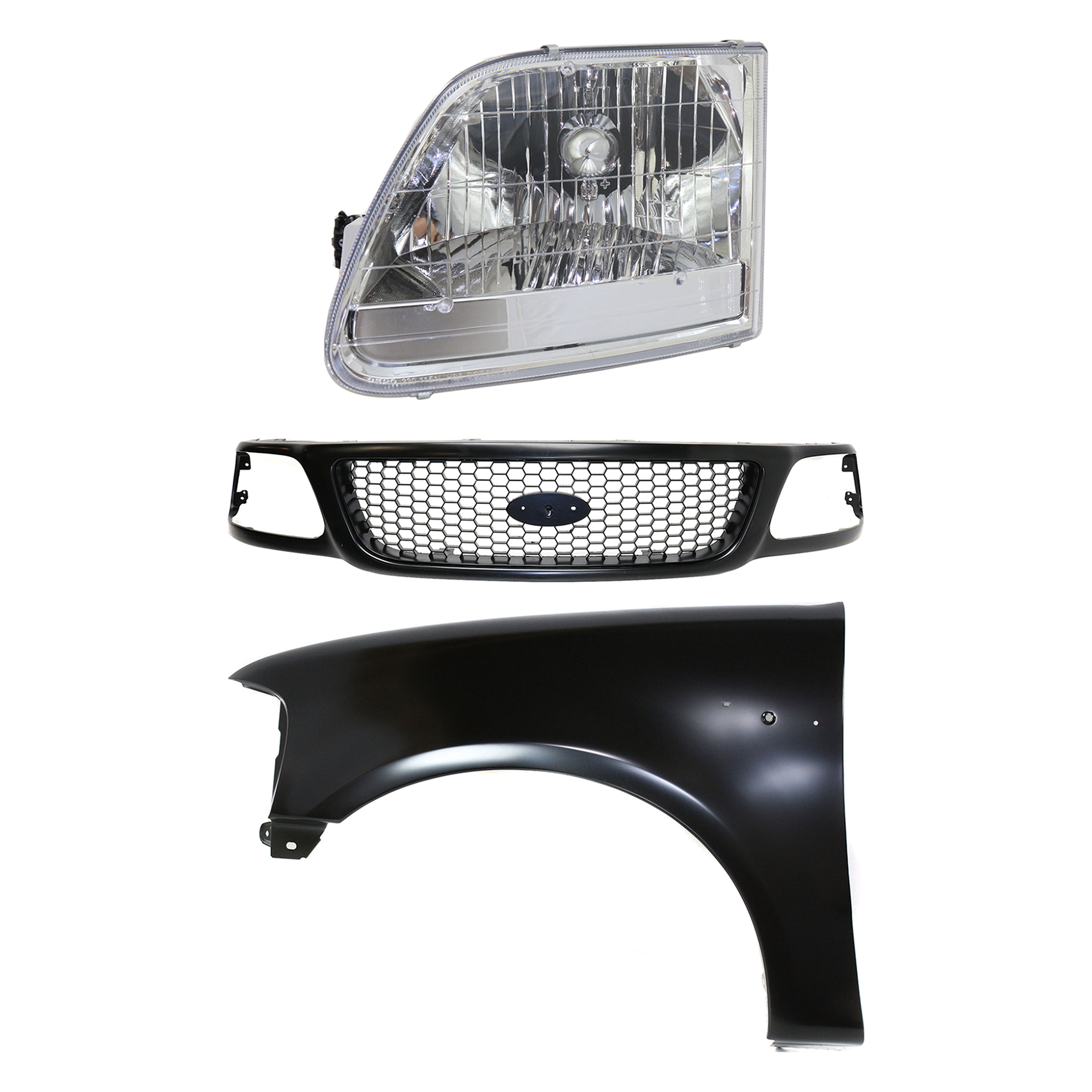AM F 150-01-03 F 150 HERITAGE 04-04 GRILLE Paint to Match 3 pc Kit with Fender and Headlight SKU KIT 022423-98202 Partslink FO1200381 FO1240191 FO2502211 OEM 3L3Z8200BA 2L3Z16006BA 3L3Z130