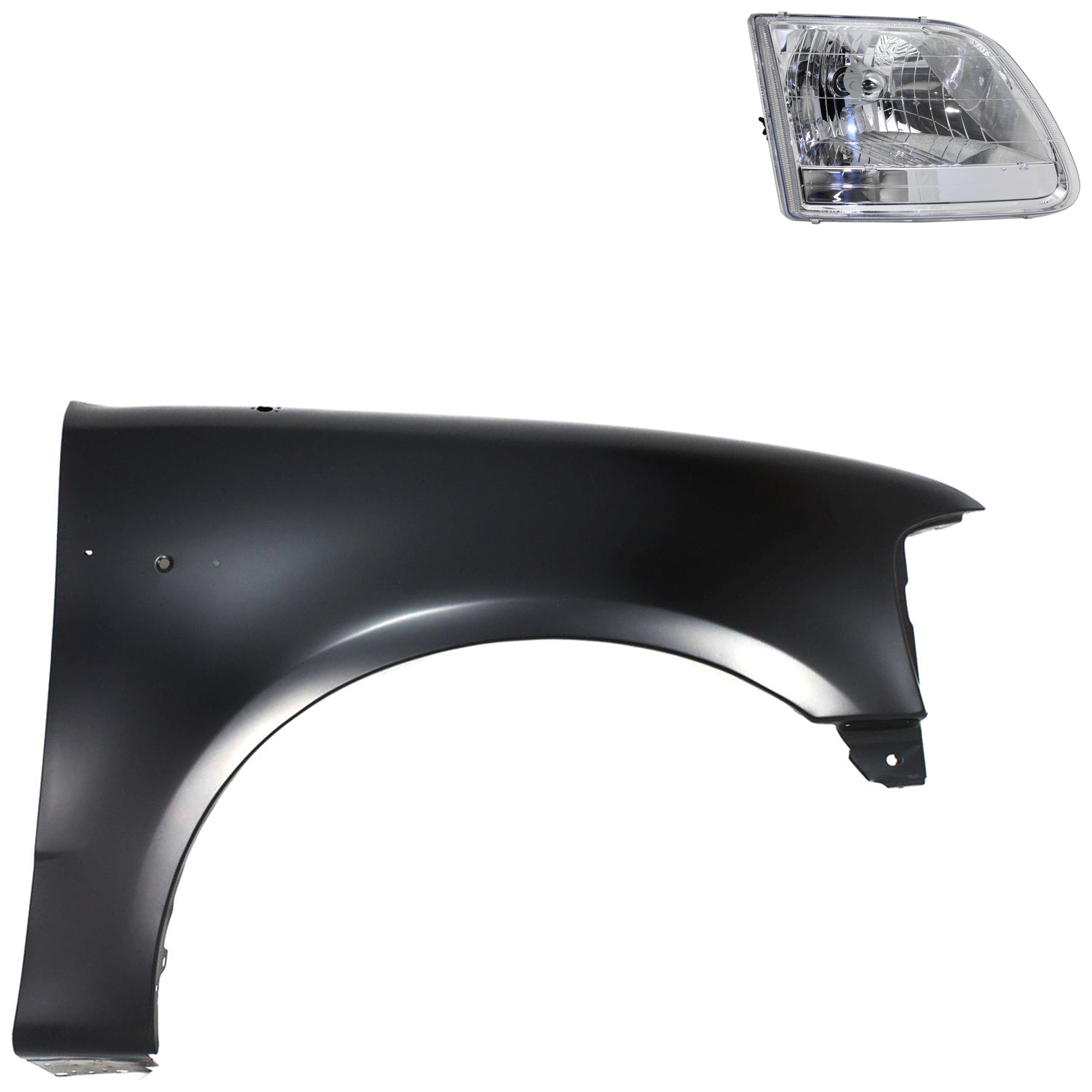 AM F 150-01-03 F 150 HERITAGE 04-04 FRONT FENDER RH Primed 2 pc Kit with Headlight SKU KIT 022423-98204 Partslink FO1241191 FO2503211 OEM 2L3Z16005BA 3L3Z13008GA