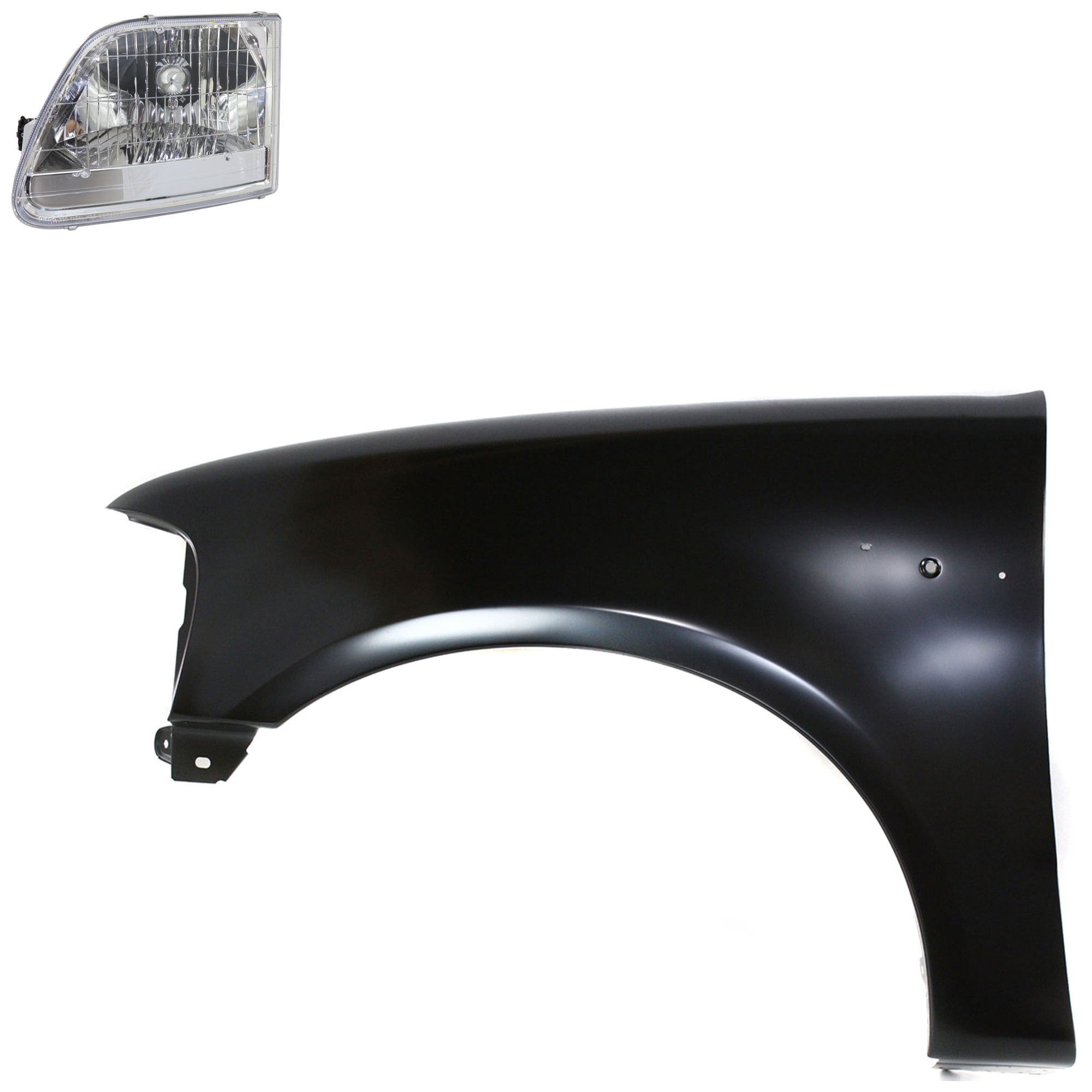 AM F 150-01-03 F 150 HERITAGE 04-04 FRONT FENDER LH Primed 2 pc Kit with Headlight SKU KIT 022423-98205 Partslink FO1240191 FO2502211 OEM 2L3Z16006BA 3L3Z13008HA
