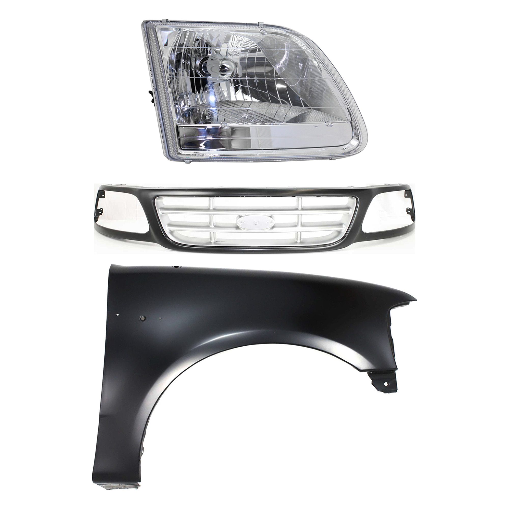AM F 150-01-03 F 150 HERITAGE 04-04 GRILLE Paint to Match 3 pc Kit with Fender and Headlight SKU KIT 022423-98601 Partslink FO1200376 FO1241191 FO2503211 OEM 3L3Z8200DA 2L3Z16005BA 3L3Z130