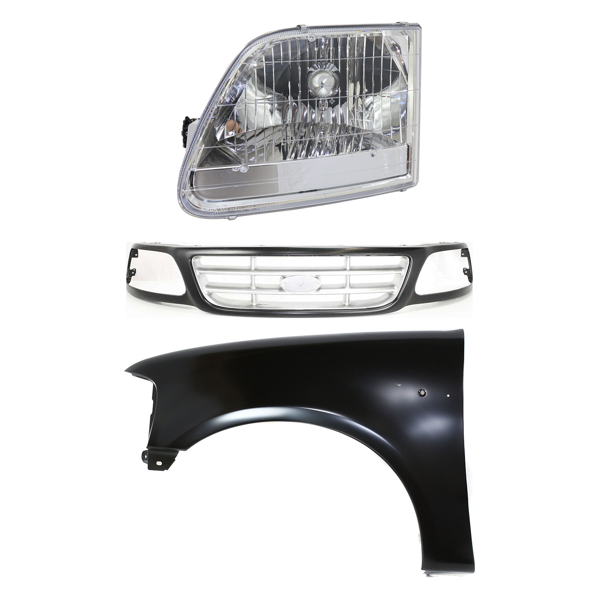 AM F 150-01-03 F 150 HERITAGE 04-04 GRILLE Paint to Match 3 pc Kit with Fender and Headlight SKU KIT 022423-98602 Partslink FO1200376 FO1240191 FO2502211 OEM 3L3Z8200DA 2L3Z16006BA 3L3Z130