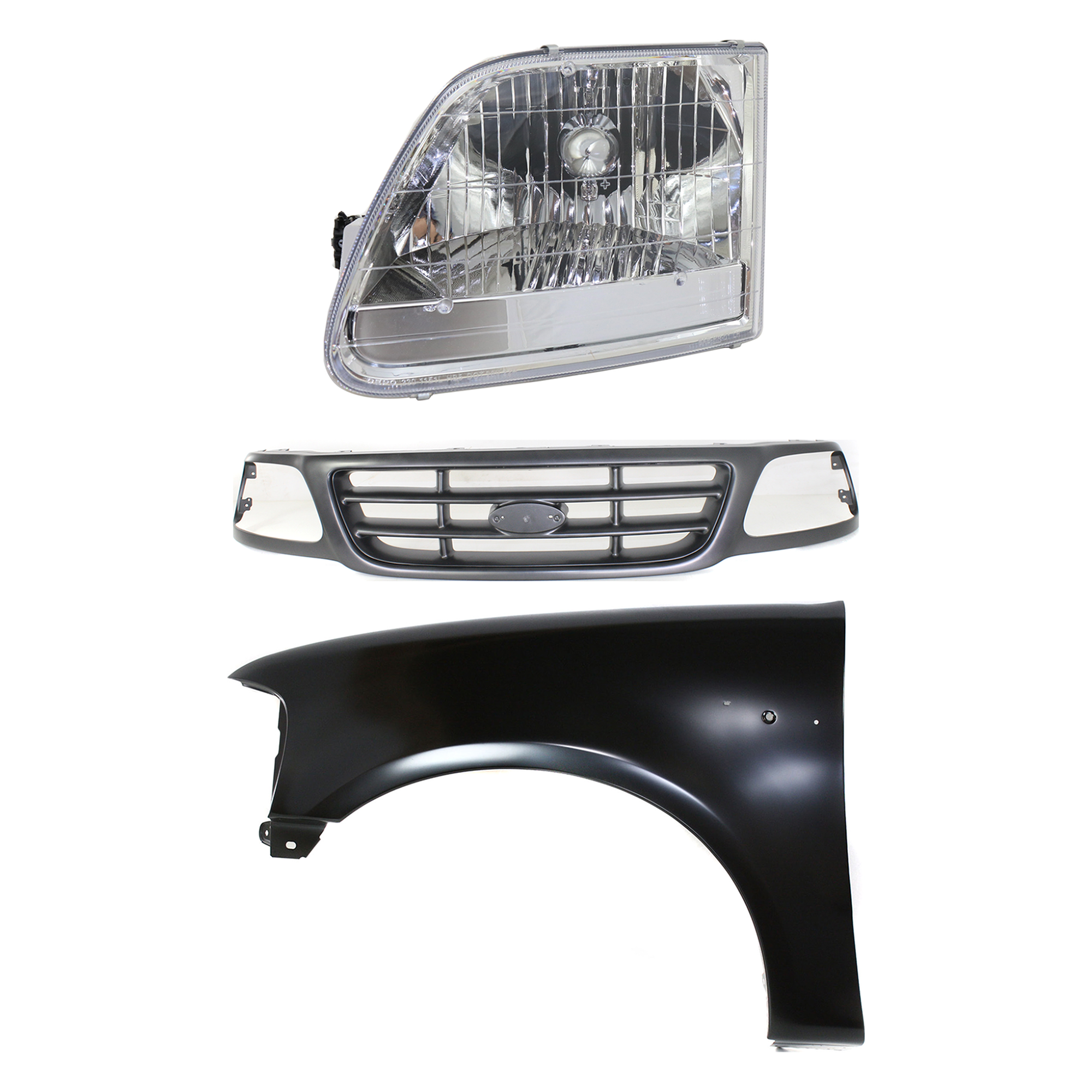 AM F 150-01-03 F 150 HERITAGE 04-04 GRILLE Painted Gray Shell and Insert 3 pc Kit with Fender and Headlight SKU KIT 022423-99302 Partslink FO1200528 FO1240191 FO2502211 OEM YL3Z8200FAA 2L3Z16006BA 3L3Z13