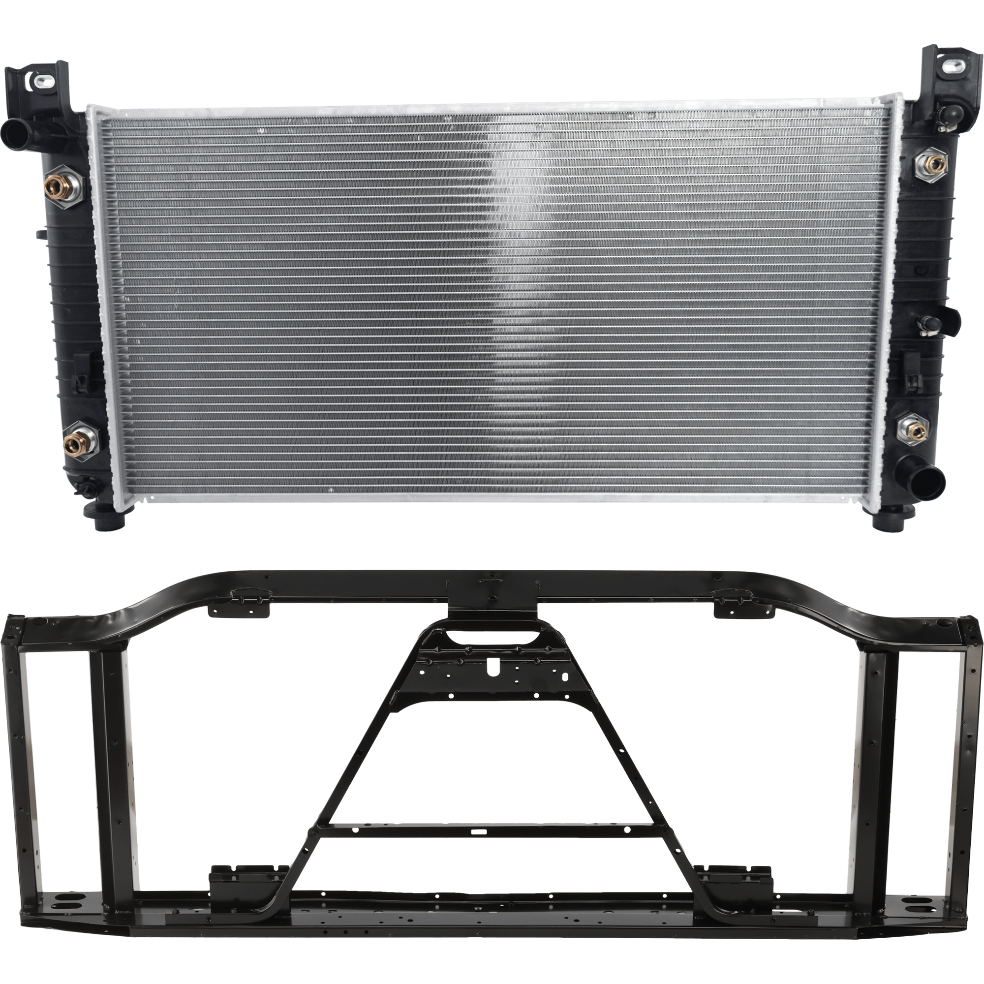 AM SILVERADO SIERRA 03-04 RADIATOR SUPPORT 2 pc Kit 6.0L Eng. w Radiator SKU KIT 022426-03 Partslink GM1225259 GM3010274 OEM 25815982-22840116