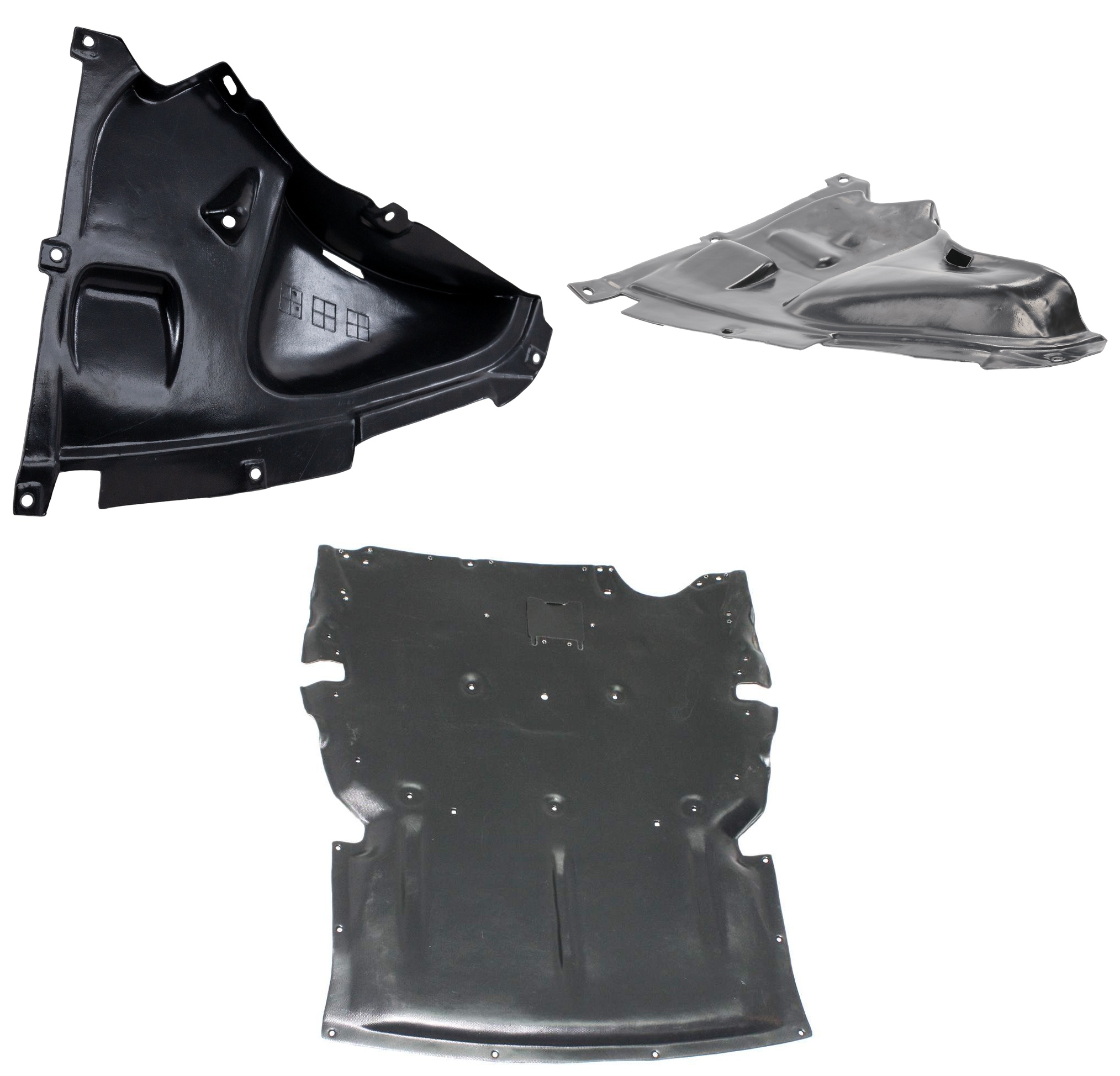 AM 3 SERIES 12-15 ENGINE SPLASH SHIELD 3 pc Kit Front w Fender Liner SKU KIT 022426-08 Partslink BM1228172 BM1251127 BM1250127 OEM 51757241814-51717260740-517172