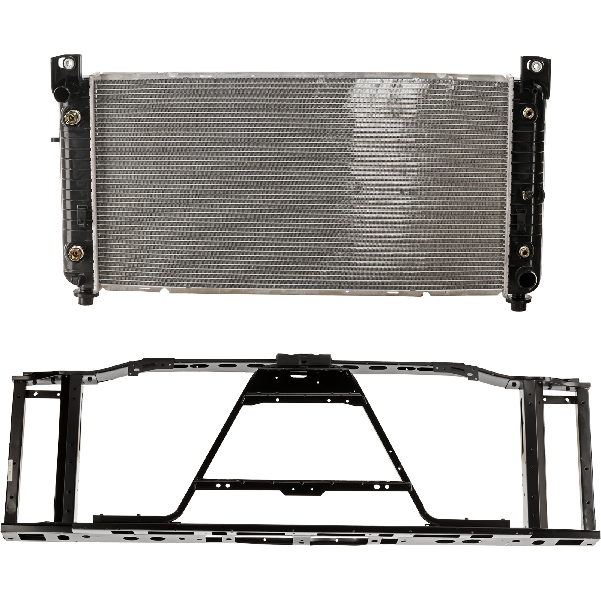 AM SILVERADO SIERRA 1500-07-09 RADIATOR SUPPORT 2 pc Kit Assembly w Radiator SKU KIT 022426-12 Partslink GM1225252 GM3010476 OEM 20840497-25991997-22840115