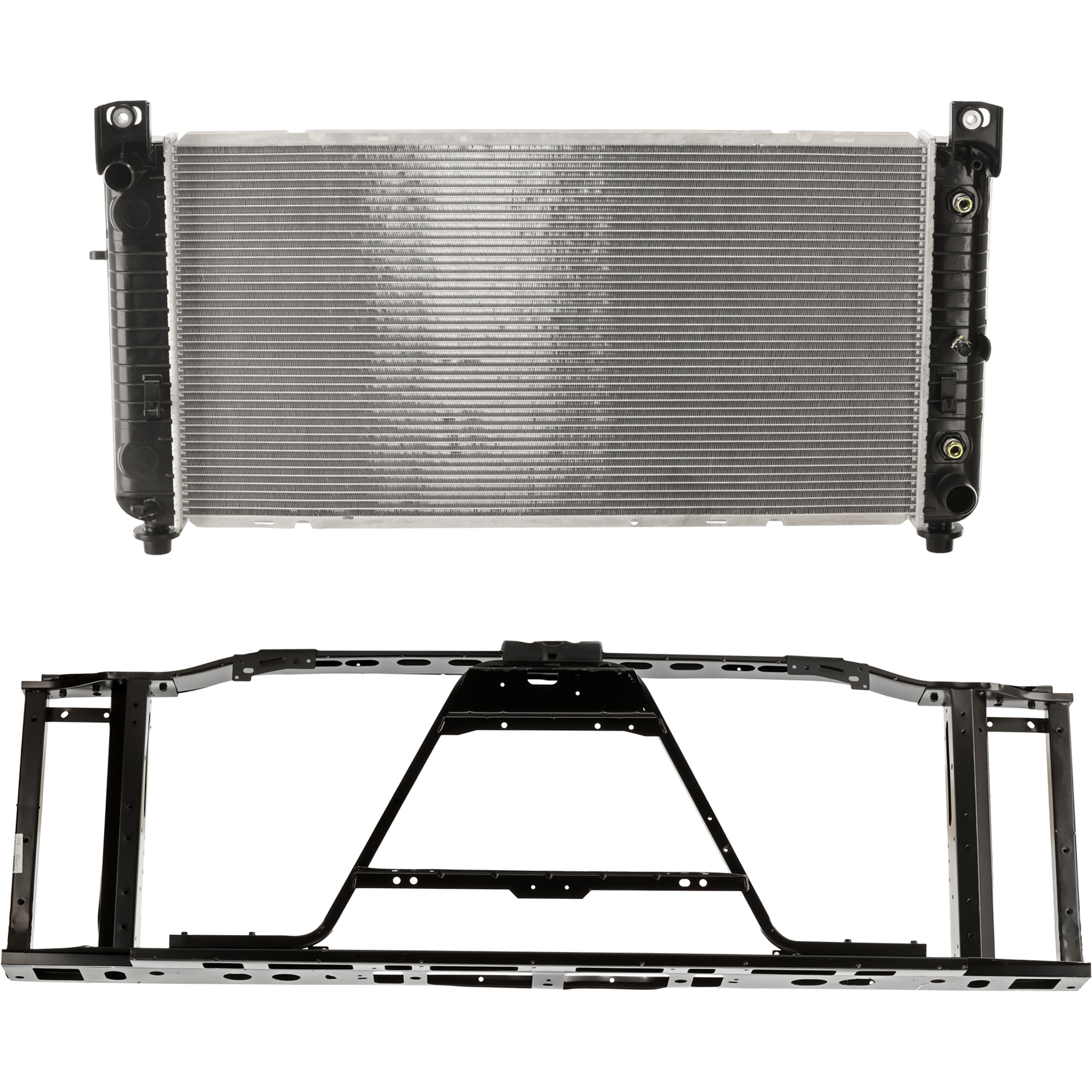 AM SILVERADO SIERRA 1500-07-09 RADIATOR SUPPORT 2 pc Kit Assembly 4.3L 4.8L 5.3L Eng. w Radiator SKU KIT 022426-13 Partslink GM1225252 GM3010275 OEM 20840497-25991997-22840117