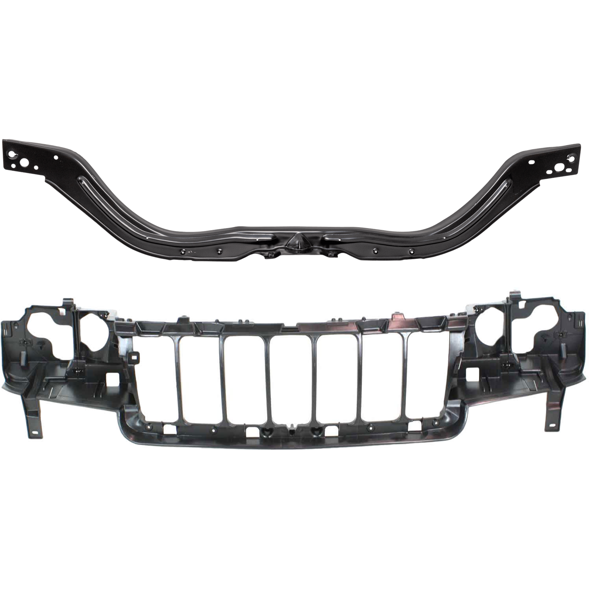 AM GRAND CHEROKEE 04-04 RADIATOR SUPPORT UPPER 2 pc Kit Tie Bar Steel w Header Panel SKU KIT 022426-19 Partslink CH1225160 CH1220120 OEM 52079416-55156753AD