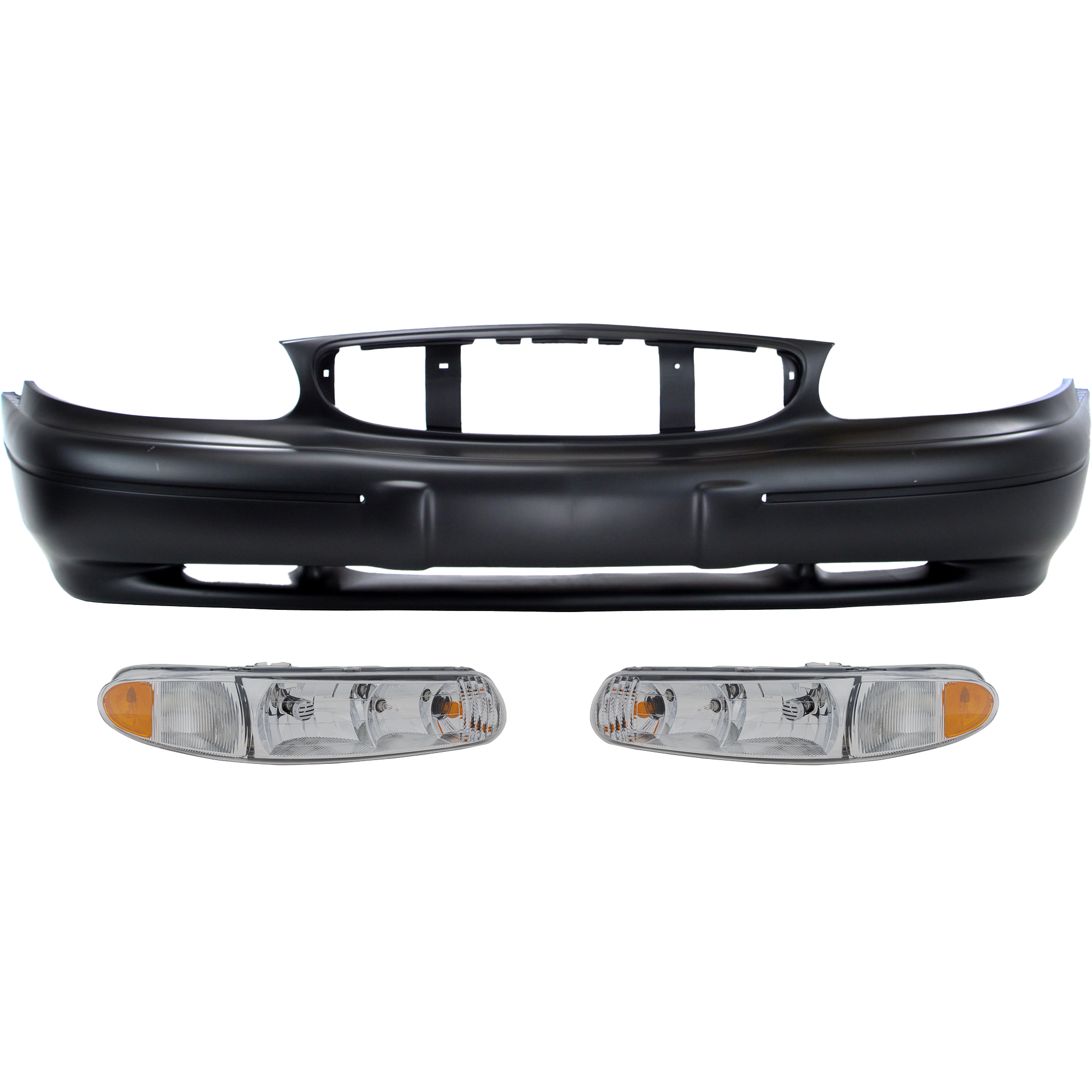 AM CENTURY 97-03 HEAD LAMP RH AND LH Assembly Halogen 3 pc Kit with Bumper Cover SKU KIT 022518-11 Partslink GM2503183 GM2502183 GM1000543 OEM 19244638-19244639-12369156