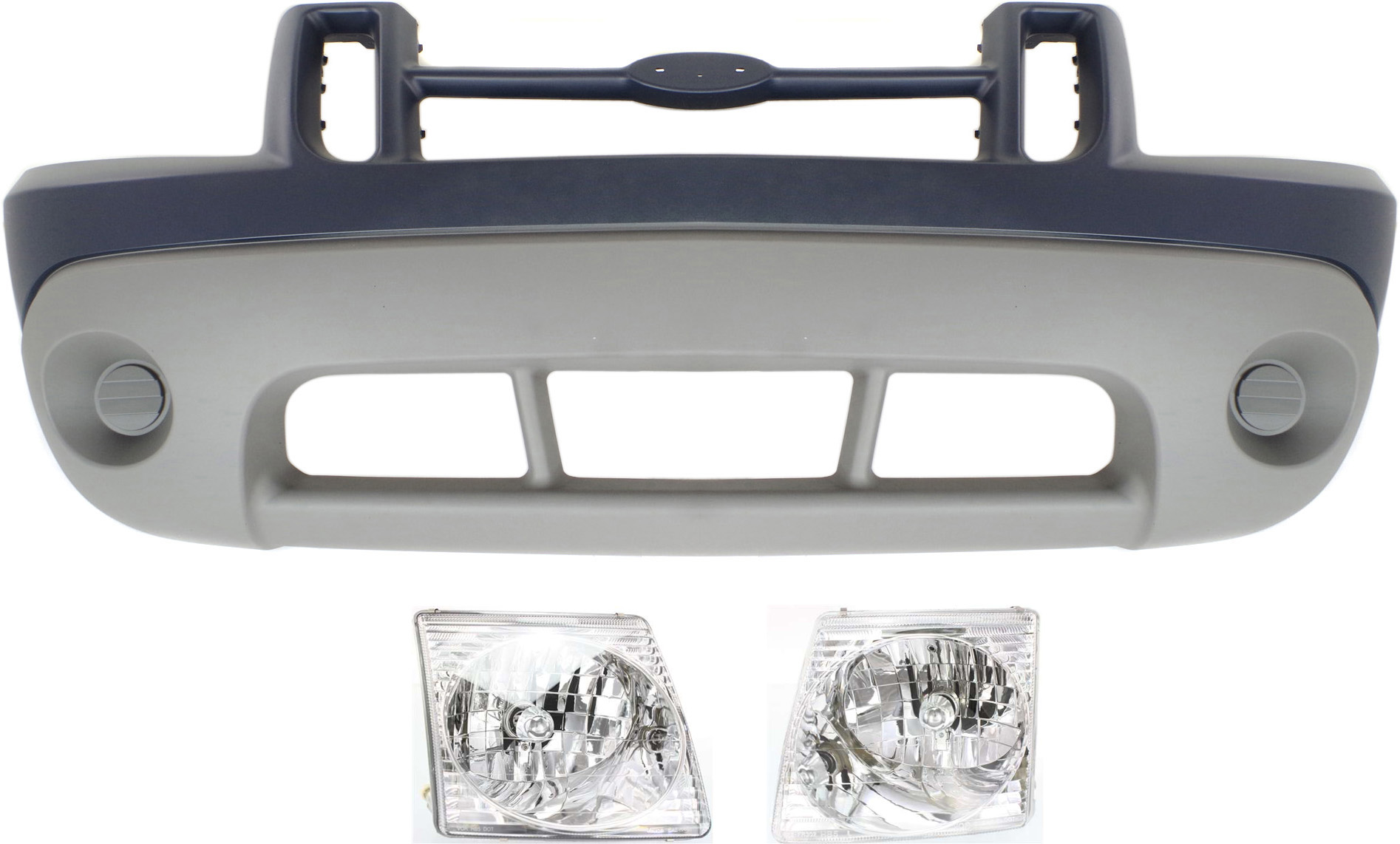 AM EXPLORER SPORT 01-02 EXPLORER SPORT TRAC 01-03 FRONT BUMPER COVER 3 pc Kit with Headlights SKU KIT 022518-122 Partslink FO1000462 FO2503170 FO2502170 OEM 1L5Z17D957FAA 1L5Z13008AA 1L5Z