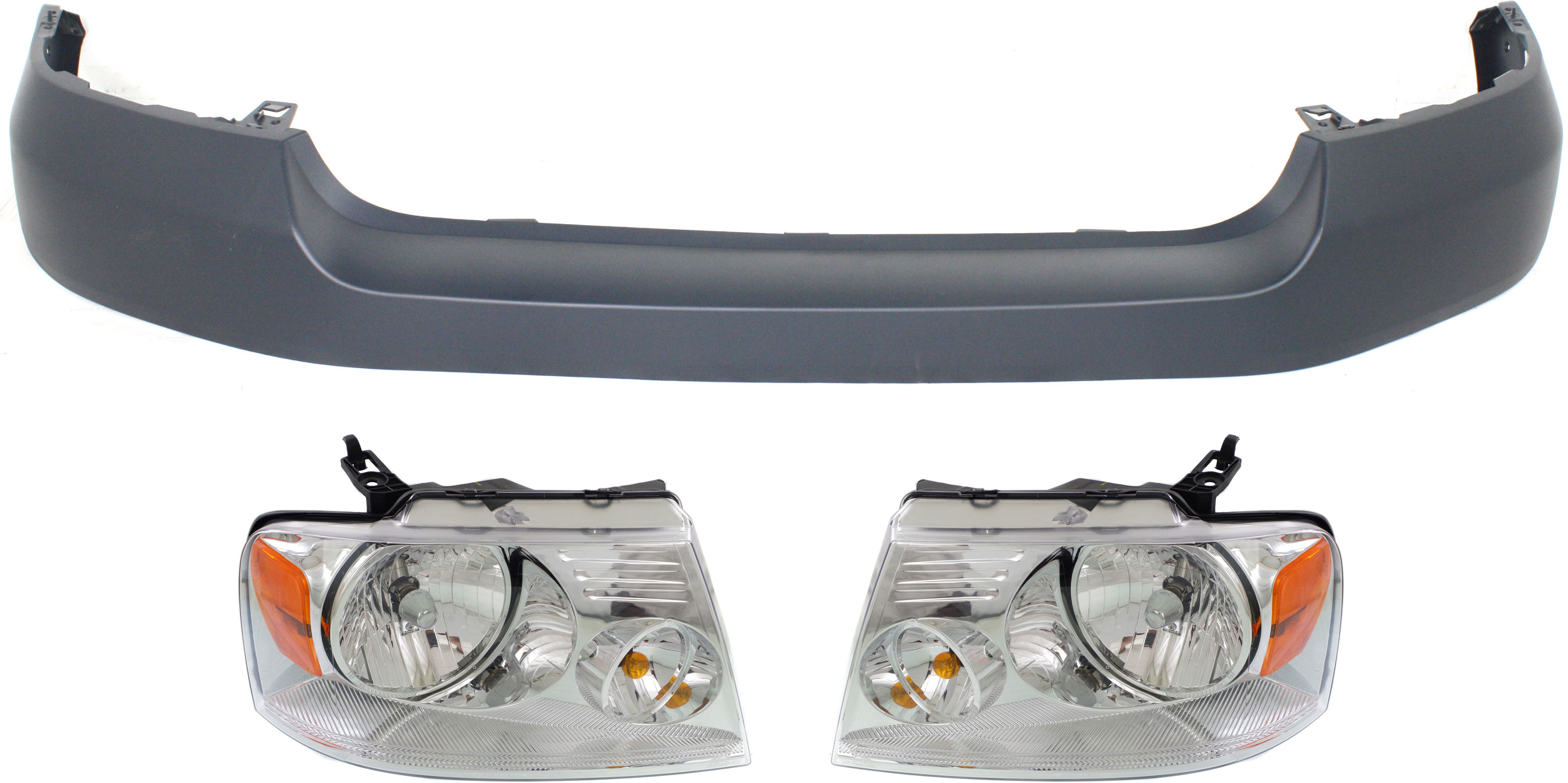 AM F 150-04-06 MARK LT 06-06 HEAD LAMP RH AND LH Assembly Halogen 3 pc Kit with Bumper Cover SKU KIT 022518-124 Partslink FO1000561C FO2502201C FO2503201C OEM 4L3Z17D957DA 7L3Z13008FA 7L3Z1